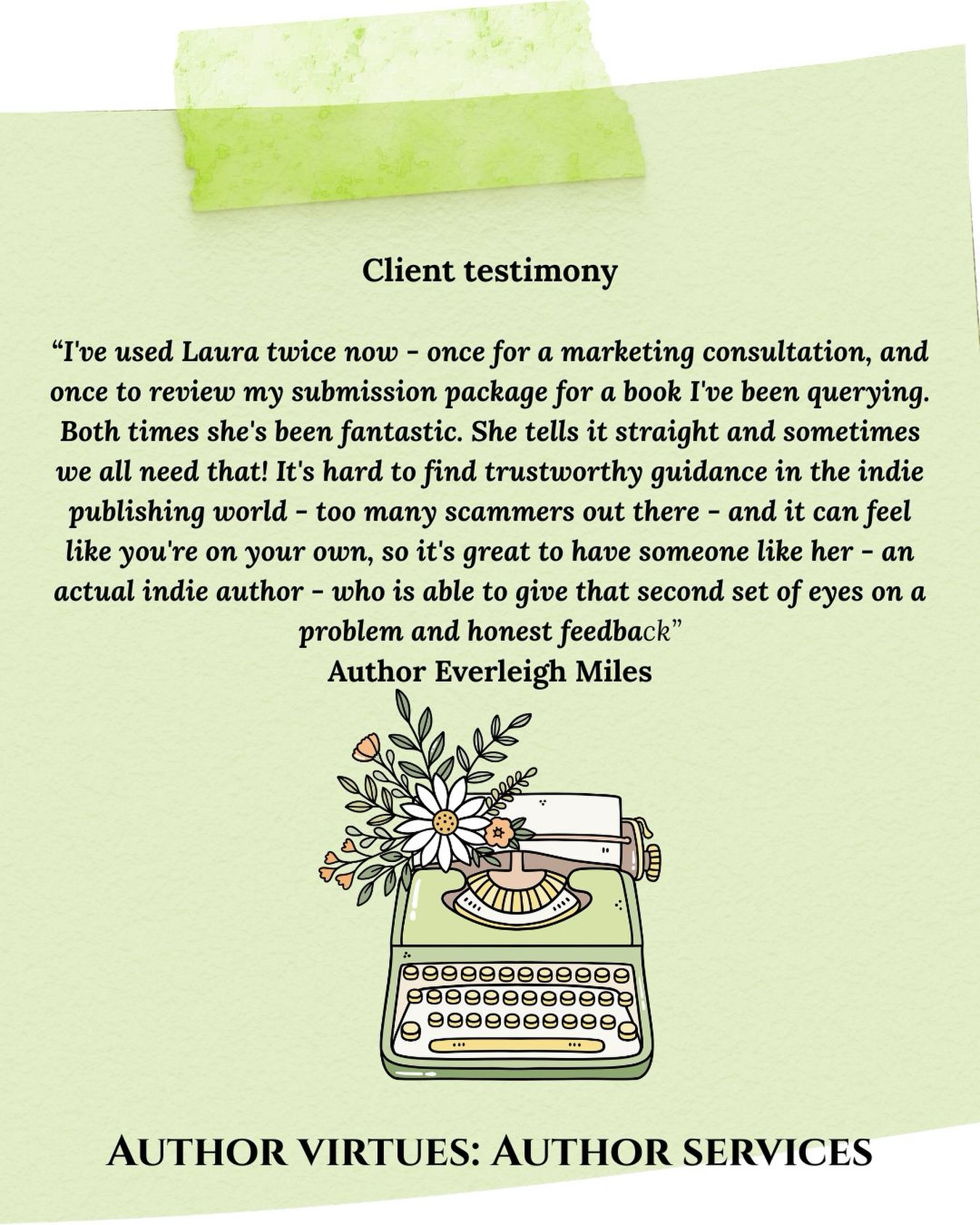 I have my first client testimonial! Thanks @everleighmilesauthor i’ve loved working with you and helping you grow
If you’ve worked with me, i’d love it if you could write a brief testimony for me.
If you’d like to work with me, contact me at llhunter@llhunterbooks.com
