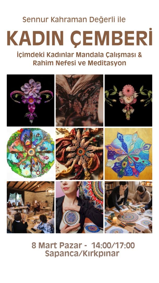 Güzel kadınlar size bir çağrımız var 🌹
Gelin beraber bir çemberde tamamen dişil enerjiye yönelik bir çalışmada buluşalım 🙏
Yıllardır kadın çemberlerinde tutruğum her alanda bunun çok güçlendirici bir alan olduğunu artık görüyorum. Yargısız bir alanda kendimiz olabilmek gerçekten çok özel. O yüzden herkese kapımız açık ✨
Bu 3 saatlik atölyede ;
🍀Size mandala ve çember sembolizminden bahsedeceğim
🍀içimdeki kadınlar olarak adlandırdığımız özel mandala çizimlerinizi yapacağız. Bu bir bütünlenme çalışması olacak ve kendinize dair önemli alanlar keşfedeceksiniz.
🍀Ardından tabiiki dişil enerjimizin merkezi rahmimiz ile bağlantı kurup bu alana özel bir nefes ve meditasyon çalışması yapacağız
🍀Ve tabiiki çember olmanın asıl merkezi olan paylaşımlar, güzel sohbetler olacak.
💌Bu özel grupta yerini almak istiyorsan hemen iletişime geç ve yerini ayırt 👍
8 Mart Pazar 14:00- Kırkpınar Alpha Suites Otel
Ücret; 1750tl
💜Hadi gelin beraber güçlü bir alan açalım, tüm kalbimle güzel canlarla buluşmaya niyet ediyorum 🙏
#kadıngücü #kadınsağlığı #8martdünyakadınlargünü #SapancaEtkinlik #sapancakırkpınar