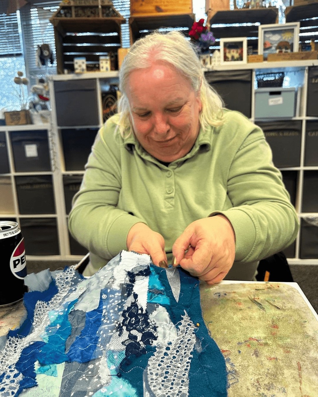 A productive and creative group session with Marie pinning waves on the sea, and an amazing finished product! 🌊
Working together on shared projects encourages teamwork, concentration and skill-building - while also creating pieces that will go on to be displayed or sold in support of our work.
Every stitch, colour and detail represents progress, purpose and possibility. Find out more about our work on our website - link in bio.