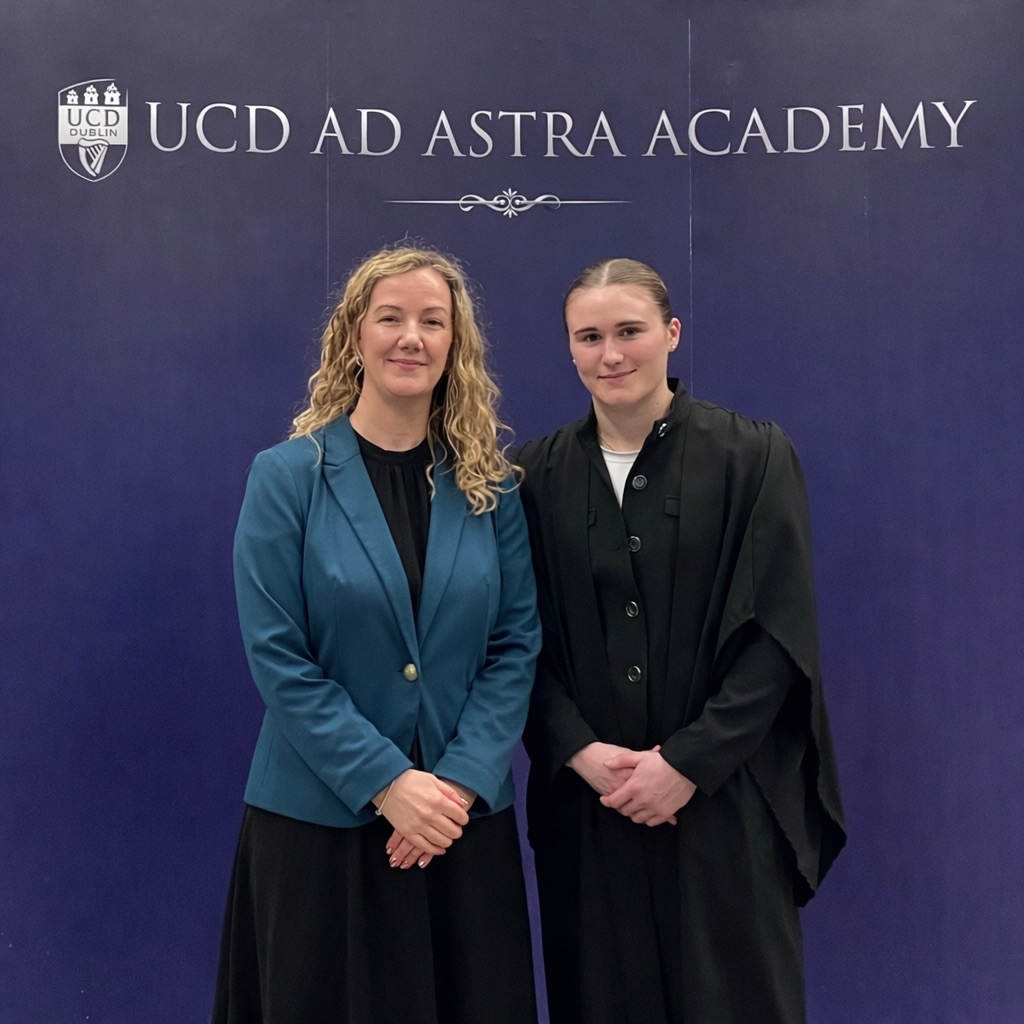 Temple Carrig is full of pride as we celebrate with former student, Siofra Lawless (Class of 2025) on being awarded the prestigious UCD Ad Astra Elite Sports Scholarship.
Ms Crean was delighted to join in marking this fantastic achievement and to cheer Siofra on as she continues to excel both on and off the field.
Well done Siofra; your hard work, passion, and dedication continue to inspire us all.