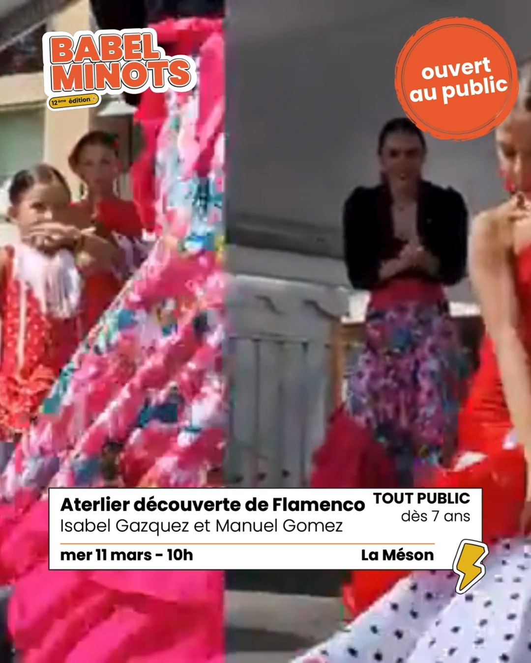 Atelier découverte de Flamenco . 💃
Pour la première fois, venez participer à un atelier ouvert au public !
Pour les minots aventureux : découverte du flamenco à travers le rythme, le corps et la musique. ✨
Atelier animé par Isabel Gazquez et Manuel Gomez en partenariat avec @lamesonmarseille
📆 Mercredi 11 mars 2026 à 10h à la @lamesonmarseille
🎫 Gratuit sur réservation : lien en bio