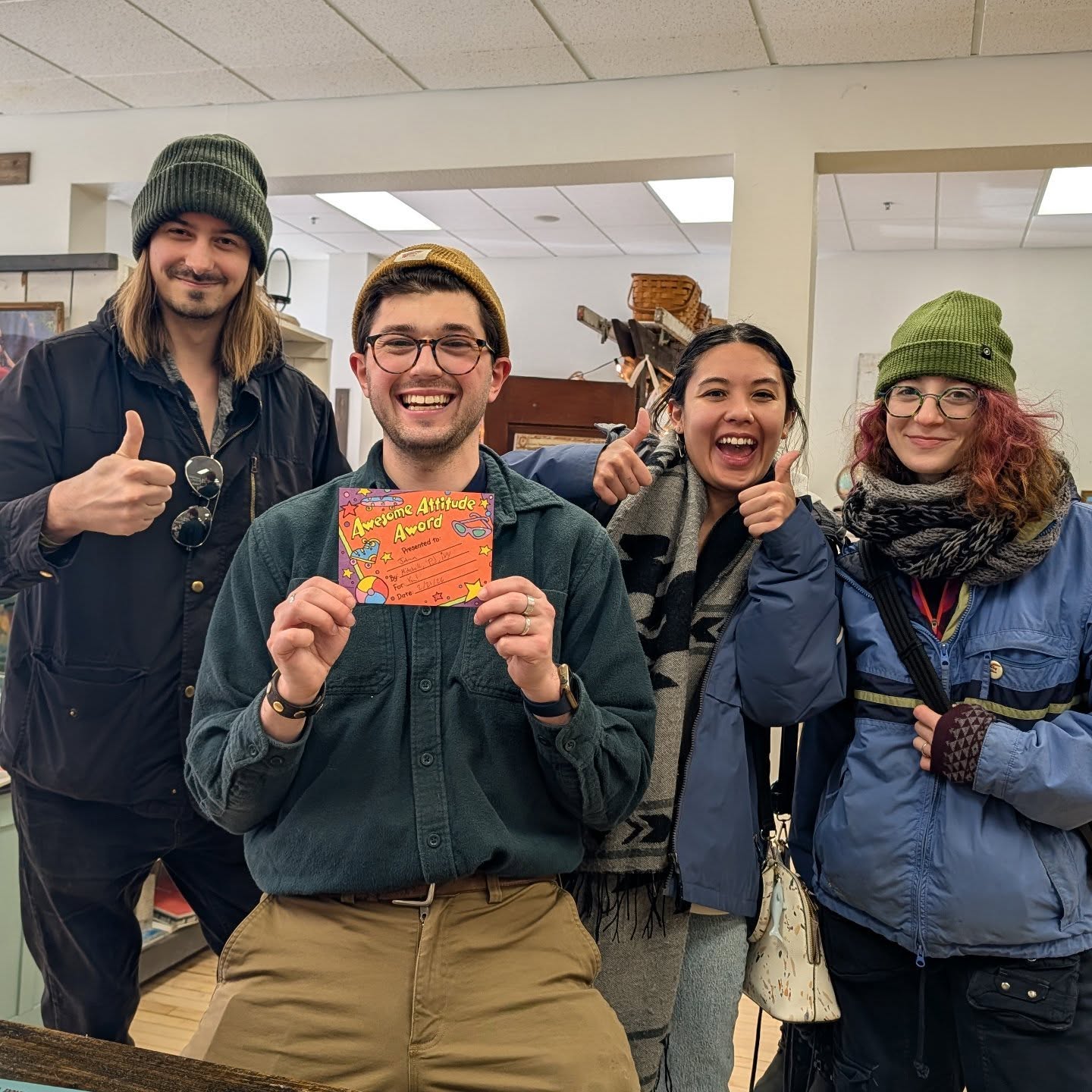 Cashier Johan proudly received the 'awesome attitude' award from the amazing band @poisonivytheband ! What a small world & how lucky are we to have such cool folks visit us. Thank you Poison Ivy & the People! 💞🎸 Rock on! #redwingmn #shopredwing #poisonivytheband #poisonivyandthepeople
