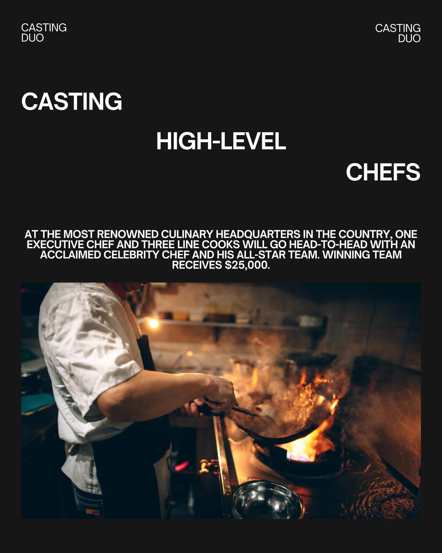 One executive chef, three line cooks, one shot at $25K. Are you in or are you out?
BeatTheLine.CastingCrane.com
#castingcall #cookingcompetition #nowcasting #nychefs #restaurantlife