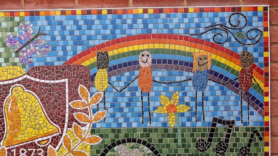 A recently completed mosaic for Ashingdon primary school, celebrating 150 years 🎉
The design is made up of childrens drawings and the schools logo. The house teams air, earth, fire and water are also included.
#mosaicrainbow #rainbowart #rainbowartwork #butterflyspotting #childrensdrawingsarethebest #welcometoourworld #ihavethisthingwithglass #ihavethisthingwithtiles #purplebutterfly #daffodilflower #daffodils