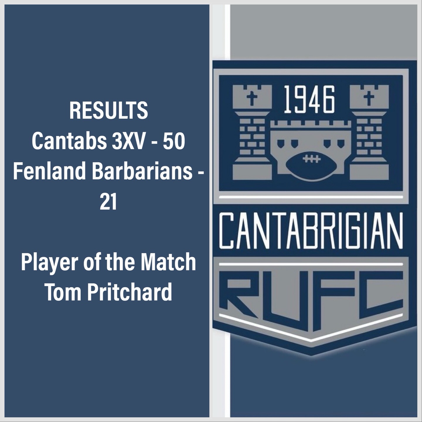 💥RESULTS💥
A huge day for the Cantabs 3XV with a GREAT win!
Congratulations to our Player of the Match - Tom Pritchard 🎉 in his first season and only a handful of Cantabs games under his belt! Awesome work Tom!
#rugby #cantabs #cantabsrugby #socialrugbyincambridge #cambridge