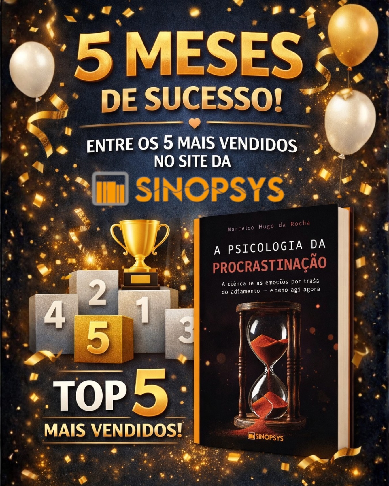 🎉📚⏳
Cinco meses de lançamento. Cinco meses entre os 5 mais vendidos no site da Sinopsys.
Quando comecei a escrever sobre procrastinação, sabia que o tema era universal. O que eu não sabia era o quanto ele era urgente.
✅Procrastinar não é preguiça.
✅É conflito emocional.
✅É desconforto que a gente tenta evitar.
✅É medo disfarçado de “depois eu faço”.
Ver esse livro entre os mais vendidos é sinal de que muita gente está querendo entender melhor a própria mente e agir diferente.
Se você já leu, obrigado por confiar. Se ainda não leu, talvez esse seja o momento de parar de adiar.
Porque, ironicamente, até o livro sobre procrastinação pode acabar ficando para depois.
À venda com preços promocionais no site da editora @sinopsys
🔖 Salve para não esquecer
📩 Envie para alguém que vive adiando o que importa
📖 A Psicologia da Procrastinação está disponível na Amazon, no site da Sinopsys e nas livrarias
Marcelo Hugo da Rocha
Psicólogo Clínico e Escritor
#marcelohugodarocha #procrastinação #top5 #livrosdepsicologia #saúdemental