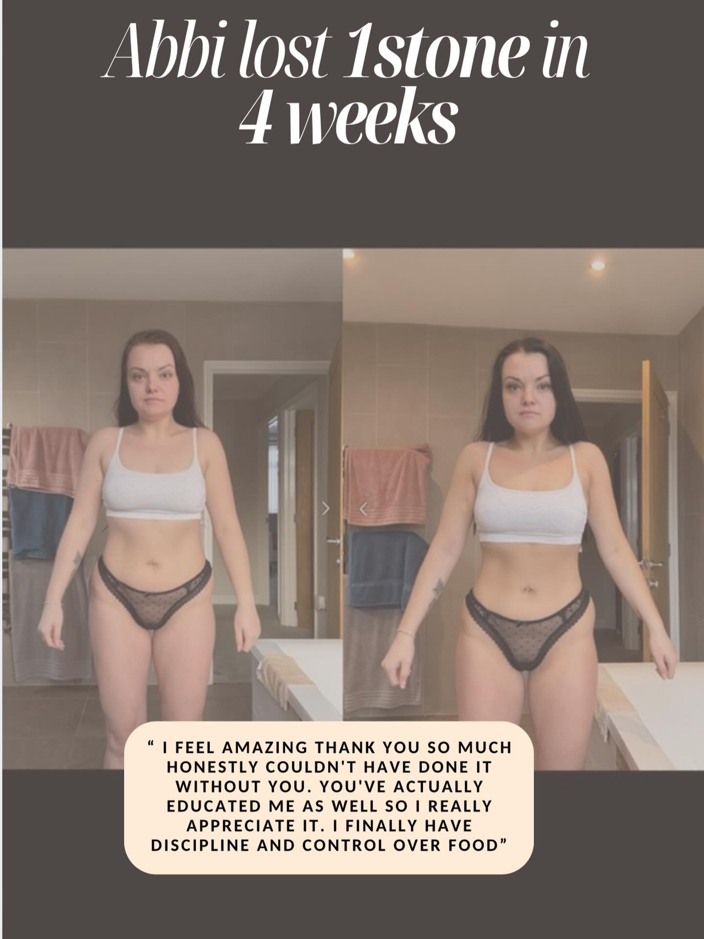 She didn’t “get lucky.”
She got disciplined.
Abbi lost 1 stone in 4 weeks…
Not by starving.
Not by cutting out carbs.
Not by cooking separate meals from her family.
She got educated.
She stopped guessing.
She stopped quitting every Monday.
And now?
✨ She feels in control around food.
✨ She understands what she’s eating.
✨ She’s confident again.
Weight loss isn’t about being perfect.
It’s about having a plan that actually fits your life as a busy mum.
No fad diets.
No rabbit food.
No 2-hour gym sessions.
Just structure. Support. Results.
If you’re ready to stop “trying” and actually start changing…
DM me “COACHING” and let’s get you your first 1 stone down 👊🔥
#busymumweightloss #busywomen #onlinefitnesscoach #loseastone #strongwomen