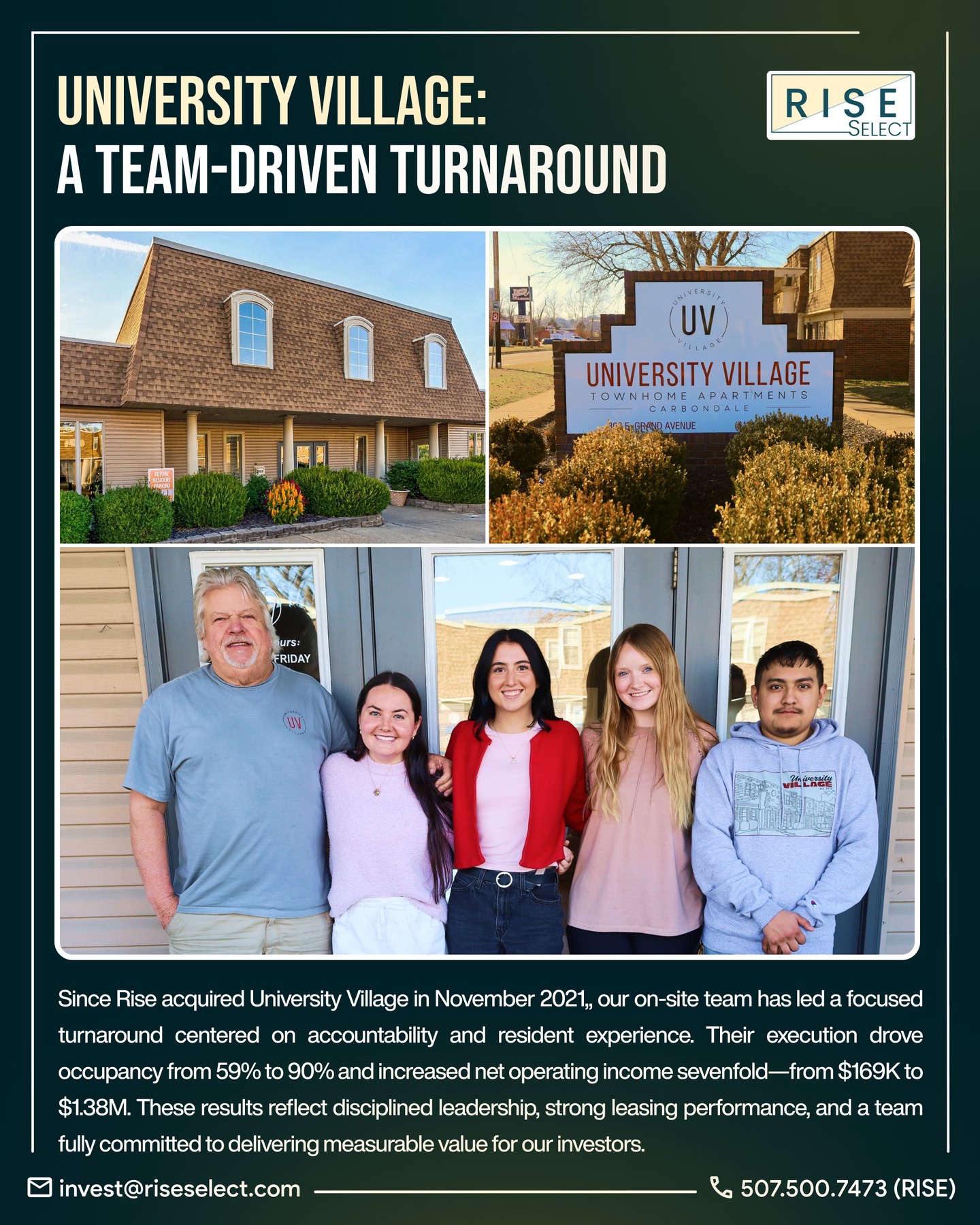Through strong, consistent leadership and a commitment to enhancing resident experience, University Village has made measurable progress over the years.
#riseselect #studenthousing #studenthousinginvesting #portfolioupdate #investmentmanagement #realestateinvesting #investwithrise