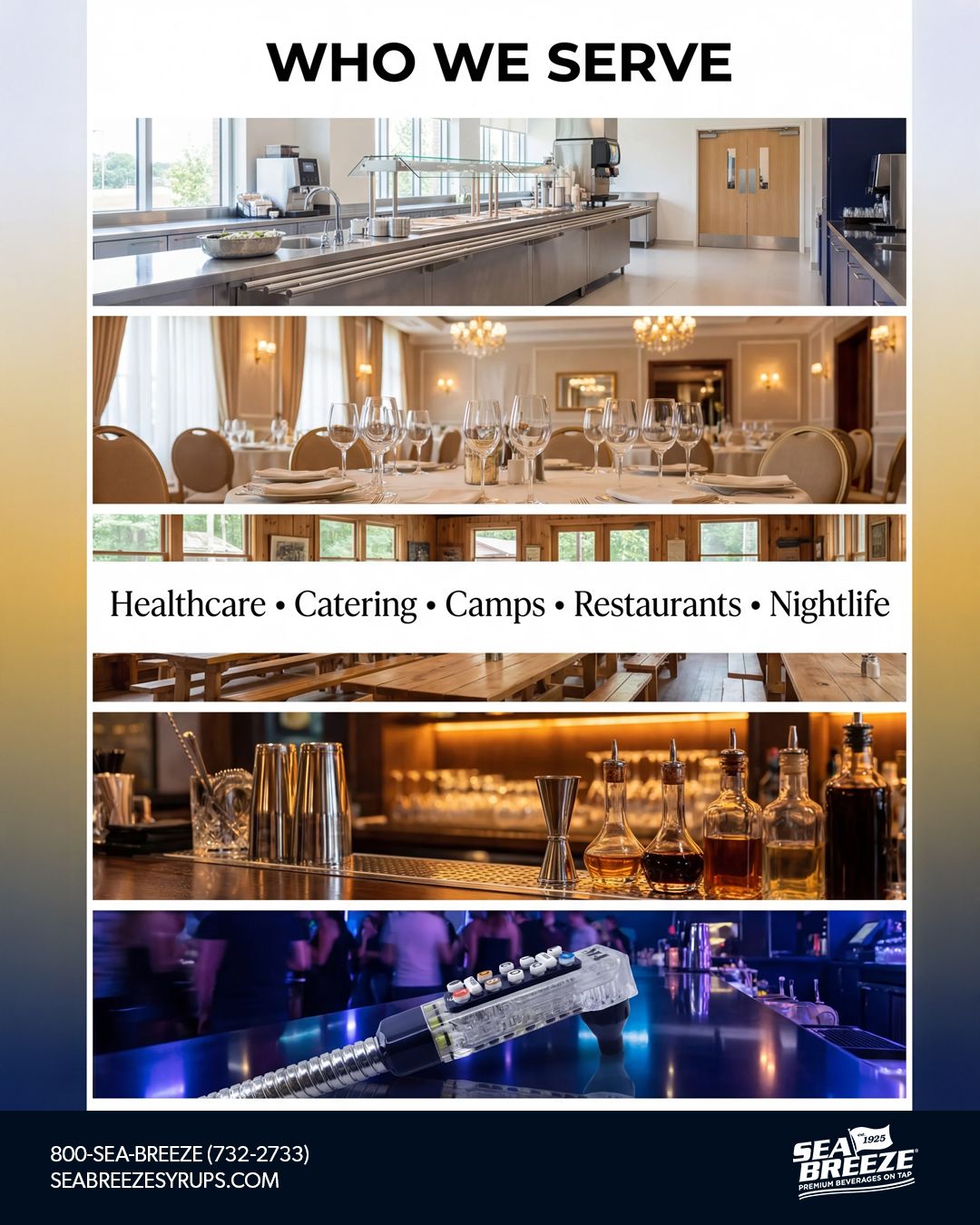 From healthcare facilities and catering halls to camps, restaurants, and high-energy nightlife venues, Sea Breeze proudly supplies premium beverages to a wide range of industries.
#SeaBreeze #WhoWeServe #HospitalityIndustry #BeveragePartner #RestaurantOwners