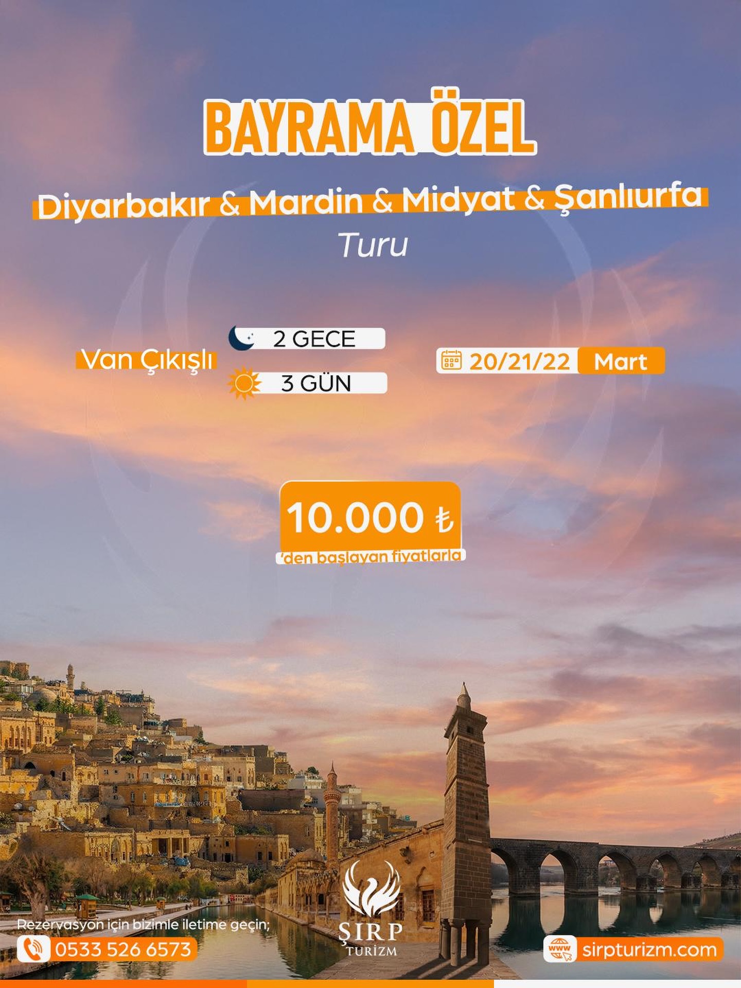 BAYRAMA ÖZEL 🎉
✨ 🏛️ 2 GECE 3 GÜN
GÜNEYDOĞU TURU 🏛️ ✨
Mezopotamya’nın büyüleyici atmosferini keşfetmeye hazır mısın?
🧭 Tarihin izinde
🍽️ Gastronominin kalbinde
🏛️ Kültürün merkezinde
🌄 Eşsiz manzaralar eşliğinde
🎉 Keyif dolu bir yolculuk seni bekliyor!
👥 Gruplara özel indirim mevcuttur ❗❗
🚨 Erken rezervasyon indirimi fırsatı ❗❗
———
📍 VAN ÇIKIŞLI
🚌 HAREKET & DÖNÜŞ
Hareket:23.00
Dönüş: 24:00
💳 TUR BEDELİ
•10.000₺
Ön Ödeme: 2500₺
👦👧 Çocuk Fiyatları:
3–5 Yaş: 6.750₺
6–11 Yaş: 8.500₺
📅 Tur Tarihi
•19–22 Mart (Bayrama Özel)
———
📍 GEZİLECEK YERLER
⛵ HALFETİ – 🕌 ŞANLIURFA
•Halfeti Tekne Turu
•Rum Kale
•Savaşan Köyü
•Batık Minare
•Halfeti Ahşap Köprü
• Harran Ovası
• Balıklıgöl
• Urfa Kalesi
• Gümrük Han
🏰 DİYARBAKIR
Diyarbakır
• Diyarbakır Ulu Camii
• Hasan Paşa Hanı
• Dört Ayaklı Minare
• Diyarbakır Surları
• On Gözlü Köprü
🏛️ MARDİN
Mardin
• Kasımiye Medresesi
• Eski Mardin Sokakları
• Ermeni & Süryani Kiliseleri
• Mardin Taş Evleri
• Abbaralar
🏠 MİDYAT
Midyat
• Sıla Konağı
• Midyat Taş Evleri
• Telkâri Gümüşçüler Çarşısı
———
✅ FİYATA DAHİL HİZMETLER
🚍Turizm Paket Araçlarla Konforlu Ulaşım
🏣2 Gece 5 Yıldızlı Otel Konaklama
🧑🏫 Profesyonel Rehberlik & Refakat Hizmeti
🥐 3 Sabah Kahvaltısı
💛Şirp Turizm Güvencesiyle Ayrıcalıklı Organizasyon
🛡️Seyahat Sigortası
☕️ Araç İçi İkramlar
❌ FİYATA DAHİL OLMAYANLAR
🎟️ Müze ve Ören Yerleri Giriş Ücreti
🍽️ Öğle & Akşam Yemekleri
🚤 Halfeti Tekne Turu
🛍️ Kişisel Harcamalar
🧭 Şirp Turizm; güven, konfor ve keşfi aynı rotada buluşturur…
☎️ Detaylı Bilgi & İletişim
📞 0533 526 65 73 | 0505 110 41 65
📍 @sirpturizm
🌐 www.sirpturizm.com
#sirpturizmlekesfet #şirpturizm #gapturu