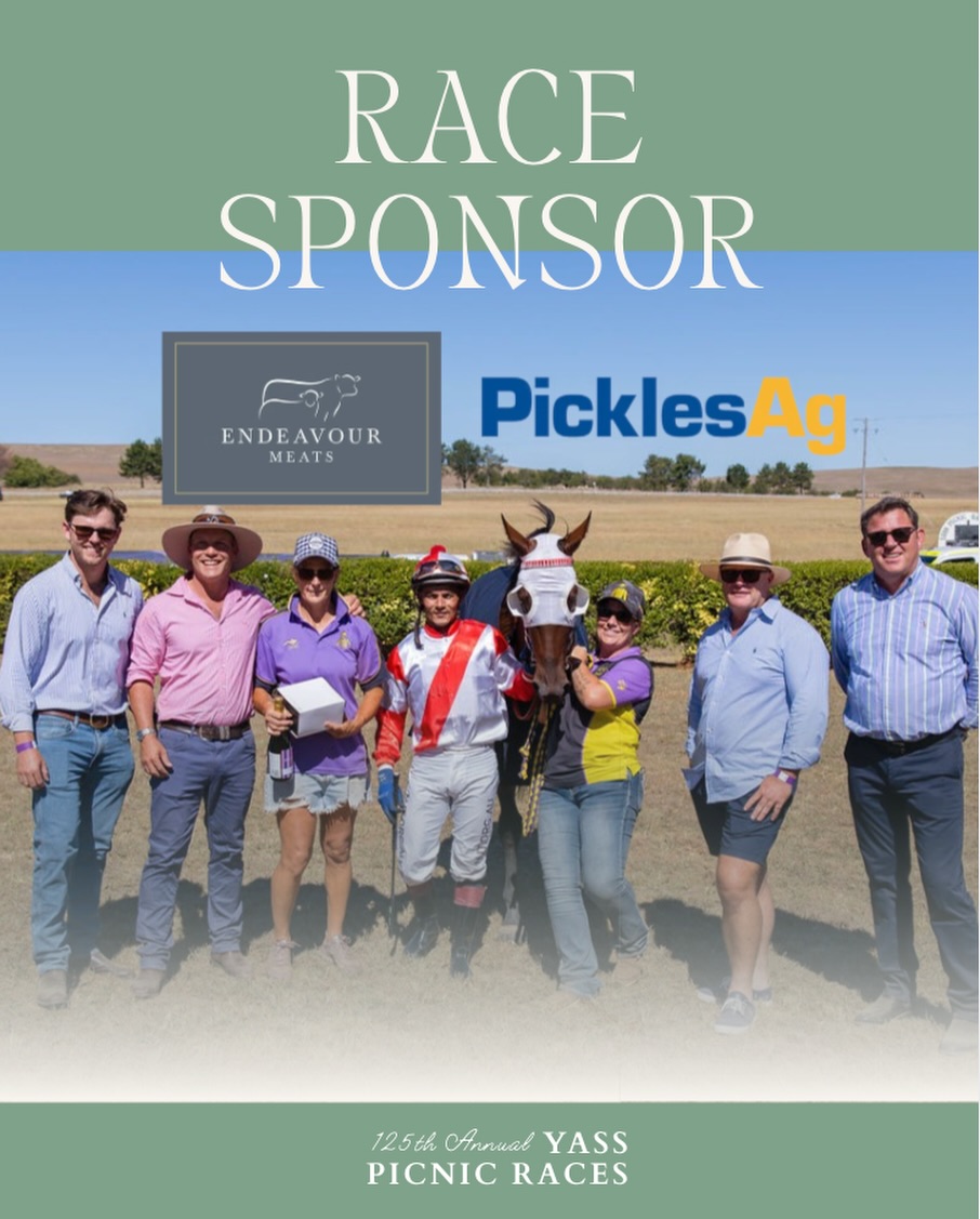 A big thank you to Pickles Ag and Endeavour Meats for their generous sponsorship of the 125th Annual Yass Picnic Races in 2026, proudly supporting the Endeavour Meats/Pickles Ag Maiden Plate (1350 metres).
If you spot any Pickles Ag or Endeavour Meats representatives at the track (there will be a few), please say hello – they are always up for a good chat. Looking forward to seeing you all in less than two days.
#YassPicnicRaces #CountryRacing #PicklesAg #EndeavourMeats #CommunitySponsors 125Years