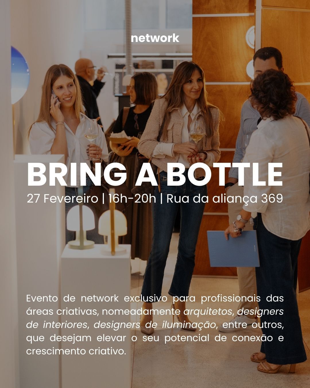 O ‘Bring a Bottle’ é um evento de network exclusivo da Design-Minder, perfeito para profissionais criativos que querem renovar ideias e conectar-se com outros talentos. Acontece na última sexta-feira de cada mês, das 16h às 20h, e decorre já esta semana!
Traga a sua bebida favorita e aproveite este momento único de partilha, criatividade e networking. Estamos ansiosos pelo próximo encontro!
ENG
‘Bring a Bottle’ is Design-Minder’s exclusive event, perfect for creative professionals looking to refresh ideas and connect with other talents. It happens on the last Friday of every month, from 4pm to 8pm, and it’s this week!
Bring your favorite drink and enjoy this unique moment of sharing, creativity and networking. We look forward to the next meeting!
#designminder #event #network #networkevent