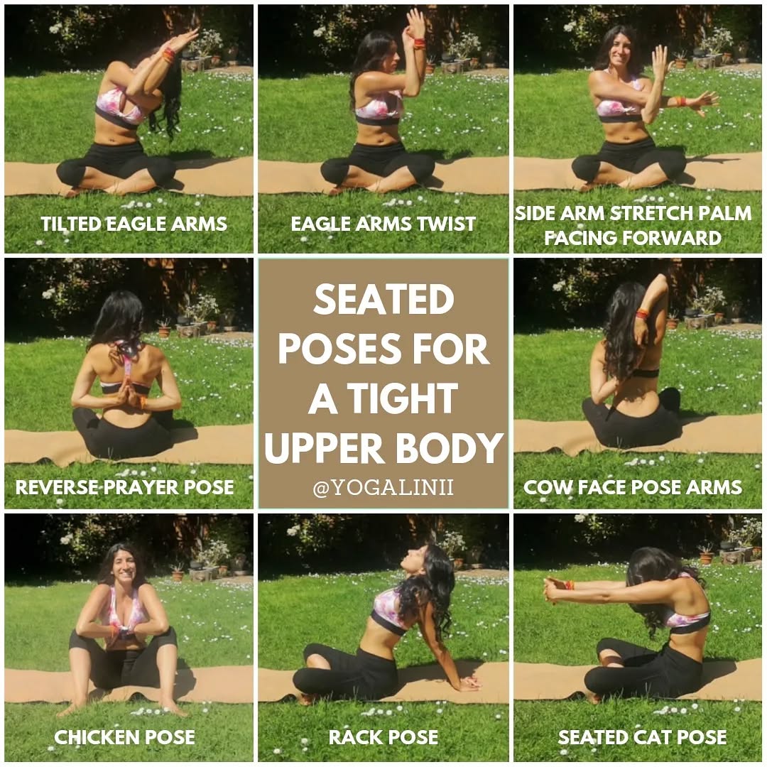 Happy Monday lovely people!
Today's panel is all about helping release tension in your upper body!
We are increasingly spending more and more time in sedentary positions which leads to slouching, general bad posture, stiffness and sluggishness.
So here are a few poses to help fix your posture, reduce that tightness across the chest and shoulders, and just help you feel a bit better 😊
The best part? All bar chicken pose can be done whilst sat at your desk, workstation or, generally anywhere! Taking a few minutes out of your day to do these Asanas could make a world of difference!
As always, move with your body. Only do what you can. Use ALL the props. And hold each pose for 3-5 breaths, or as long as feels comfortable for you! 💜