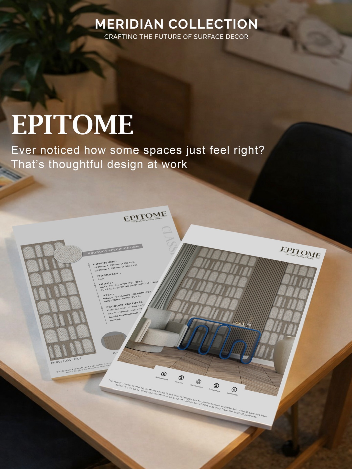 Subtle textures. Lasting impressions.⚡️
Epitome by Meridian combines cane, inlay, and warm finishes to create panels that redefine elegant interiors.✨
#EpitomeByMeridian #WallDesign #LuxuryInteriors #InteriorInspo