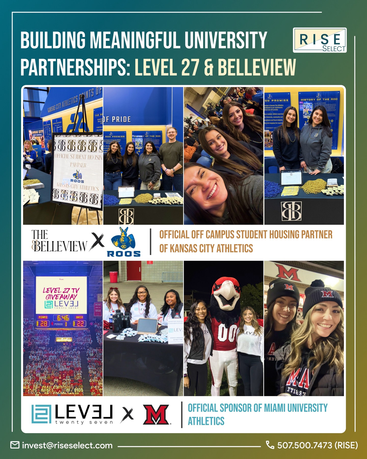 University Partnership | Level 27 & The Belleview
Through our partnerships at Level 27 and The Belleview, we are strengthening our presence in campus communities and enhancing the student living experience.
#riseselect #riseconnect #campusconnections #universityliving #level27 #thebelleview #miamiuniversity #kansas