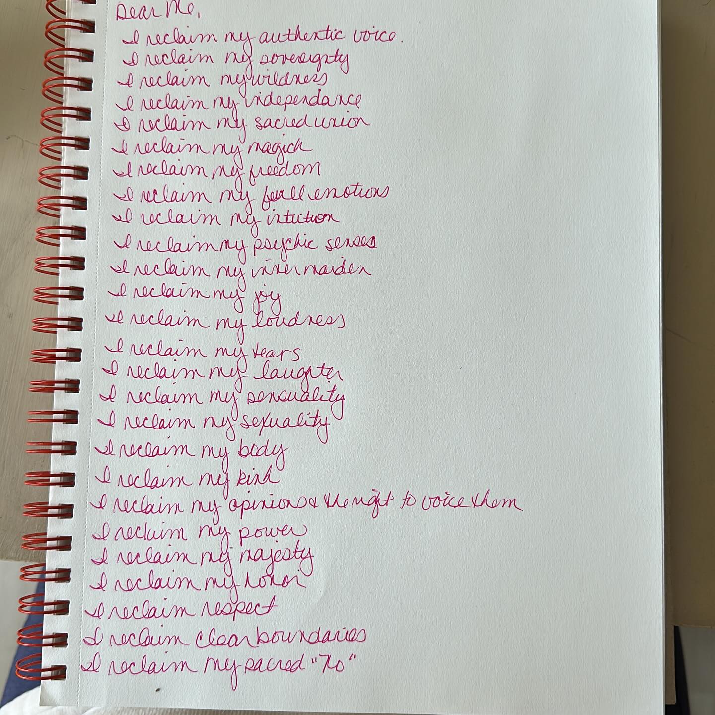 More about Day 4 Playwork
So even though we were supposed to choose one that really hit us in our body, I thought I would share all of mine. And I plan to make this a running list, right? Because sometimes in the moment we don’t get all the messages. It will be interesting to see what comes up today, what comes up tomorrow, and since I am in VIP what comes up Monday? 
thank you @amritarosetantra for this amazing week and amazing embodiment rituals.