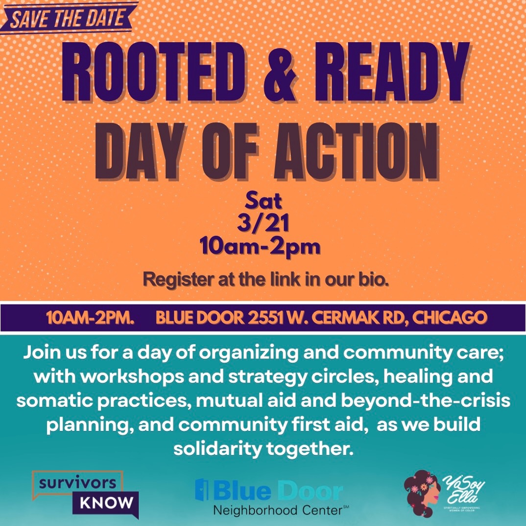 🗣️Save the Date for “Rooted & Ready” 💪🏼🙌🏾💜
Yo Soy Ella is proud to partner with @SurvivorsKnow for Rooted & Ready: A Community Care + Organizing Day; a space created for migrants, survivors, frontline workers, and families navigating uncertainty, especially amid ongoing ICE activity and the current political climate.
Together with Survivors Know, we are centering healing justice, accompaniment, resources, and collective care. This is about community safety. This is about our power. This is about being informed, supported, and rooted in one another.
If you or someone you love has been feeling the weight of these times, this space is for you.
🗓 Saturday, March 21
⏰ 10:00AM
📍 2552 W. Cermak, Chicago, IL
FREE REGISTRATION: Link 🔗 in the bio
More details to come of our community partners, vendors and more!!!!. Save the date.♥️