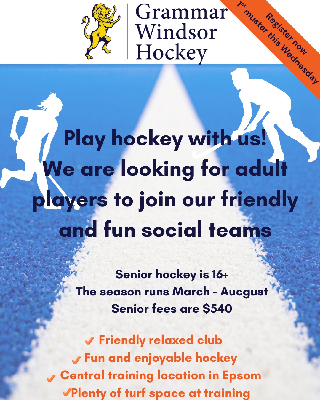Adult players wanted! Register today for our first muster on Wednesday 4 March @ 7.30pm at Diocesan School in Epsom, Auckland.
Links to registration and our website are in our bio.🔥💯🏑🦁🍊 #hockeynz