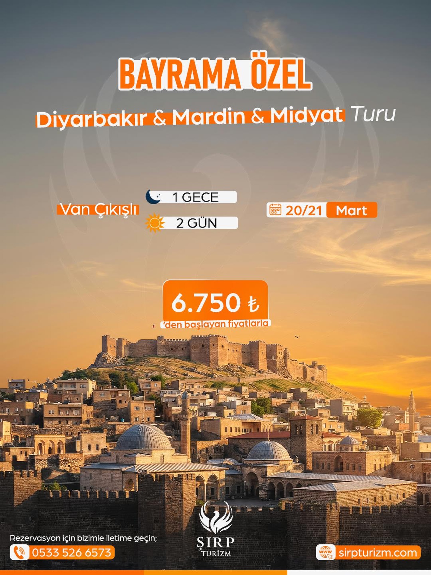 BAYRAMA ÖZEL 🎉
🛖✨1 GECE 2 GÜN
DİYARBAKIR & MARDİN TURU✨🛖
Tarihin kalbinde, taş sokakların izinde unutulmaz bir kaçamak..🏛️
Bir hafta sonu, iki şehir, sayısız anı 💫
👥 Gruplara özel indirim mevcuttur ❗❗
🚨 Erken Rezervasyon fırsatı ❗❗
━━━━━━━━━━━━━━━
📍 VAN ÇIKIŞLI
🚌 HAREKET & DÖNÜŞ
Hareket: 06:00
Varış: 23:00
💳 Tur Bedeli
•6.750₺
Ön Ödeme: 2.500₺
👦👧 Çocuk Fiyatları:
3–5 Yaş: 4.700₺
6–11 Yaş: 5.750₺
📅 Tur Tarihi:
• 20–21 Mart (Bayrama Özel)
━━━━━━━━━━━━━━━
🏰 1. Gün – Diyarbakır
•Diyarbakır Ulu Camii
•Hasan Paşa Hanı
•On Gözlü Köprü
•Dört Ayaklı Minare
•Diyarbakır Surları
•Sülük Hanı
•Hz. Süleyman Camii
•Cahit Sıtkı Tarancı Müzesi
•Diyarbakır Arkeoloji Müzesi
━━━━━━━━━━━━━━━
🏛️ 2. Gün – Mardin & Midyat
•Eski Mardin Sokakları
•Kasımiye Medresesi
•Tarihi Kiliseler
• Dara Antik Kenti
•Beyaz Su
•Sıla Konağı
•Midyat Taş Evleri
•Telkâri Gümüşçüler Çarşısı
•Midyat Mağaraları
•Süryani Şarap Evi
━━━━━━━━━━━━━━━
✅ TURA DAHİL OLAN HİZMETLER
🚍Turizm Paket Araçlarla Konforlu Ulaşım
🏣Otel Konaklaması
🧑🏫Profesyonel Rehberlik & Refakat Hizmeti
🥐 2 Sabah Kahvaltısı
💛Şirp Turizm Güvencesiyle Ayrıcalıklı Organizasyon
🛡️ Seyahat Sigortası
☕️ Araç İçi İkramlar
❌ TURA DAHİL OLMAYANLAR
🎟️ Müze giriş ücretleri
🍽️ Öğle & Akşam yemekleri
━━━━━━━━━━━━━━━
✨ Keşfetmenin en konforlu yolu: Şirp Turizm
☎️Detaylı Bilgi & Rezervasyon
📞0533 526 65 73 | 0505 110 41 65
📍 @sirpturizm
🌐 www.sirpturizm.com
#şirpturizm #sirpturizmlekesfet #diyarbakır #mardin