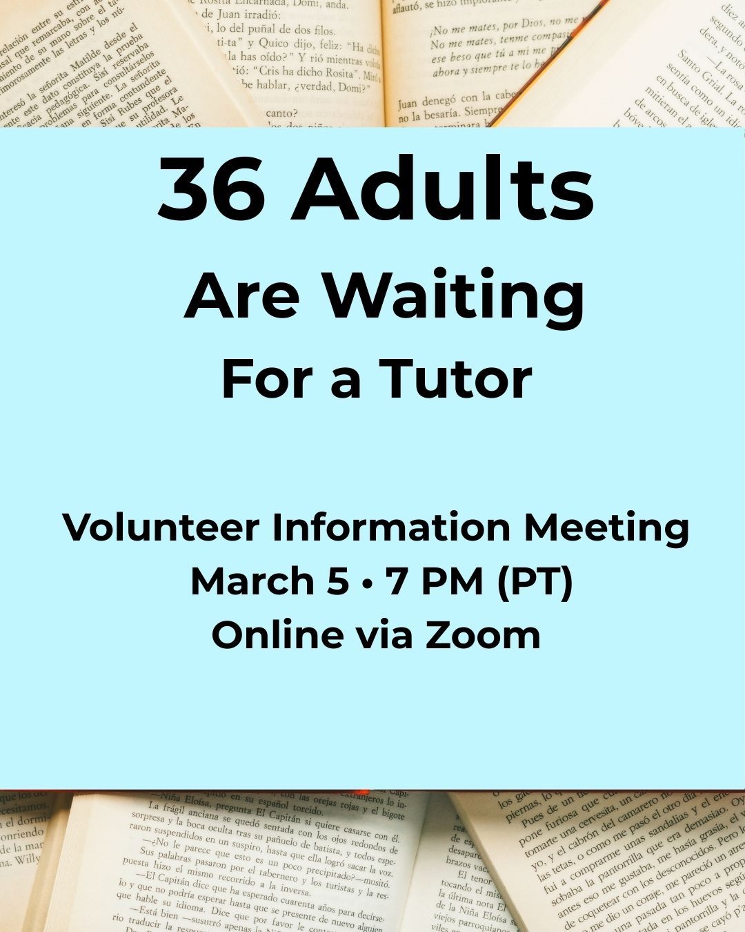 Right now, 36 adults are waiting to be matched with a tutor.
They are working to improve their reading, strengthen their English, and gain confidence in everyday life.
Our next tutor training begins April 1.
If you have been thinking about volunteering, this is a meaningful time to learn more.
Join our Volunteer Information Meeting:
March 5
7:00 PM (Pacific)
Online via Zoom
Email
sblcoffice@southbayliteracy.org
to receive the registration link.
#SouthBayLiteracy
#AdultLiteracy
#VolunteerLA
#VolunteerOpportunity
#TorranceCA
#SouthBayLA