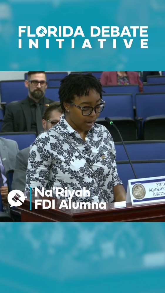 Tomorrow: Next Senate stop ā Fiscal Policy
SB 1062 (Brodeur) is on the agenda for tomorrowās Senate Fiscal Policy Committee.
NaāRiyah McKinney made her voice heard by testifying in committee last week ā now help us amplify the moment online.
Please thank the committee and share your support by tagging the bill sponsors and us:
Florida Debate Initiative @floridadebate
Senator Jason Brodeur @jtbrodeur
Senator Danny Burgess @DannyBurgessFL
Senator Don Gaetz
Senator Rosalind Osgood @senatorosgood
Senator Ralph Massullo @repralphmassullo
Want to do more than post? DM us.