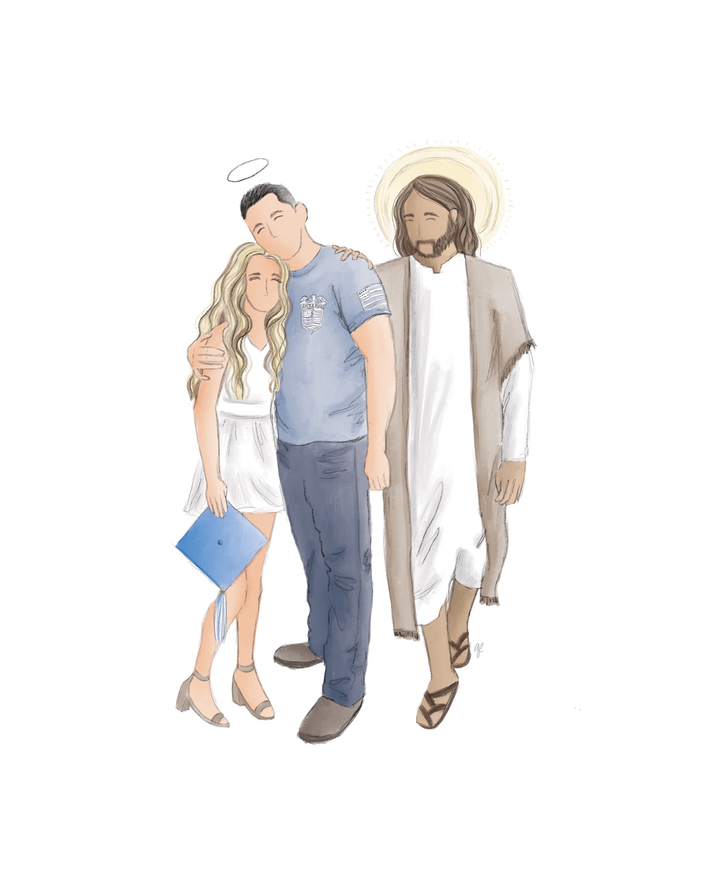 Came across this piece while sorting through emails this week. Made me remember all the love and trust that you guys have put in me, to illustrate very beautiful and sacred moments. Just feeling extremely blessed to have been able to work on these with you all🥹🫶🏽✨
Illustrated family moments, illustrated angels, police officer angel illustrations, graduation illustrations, Audrey fuller art