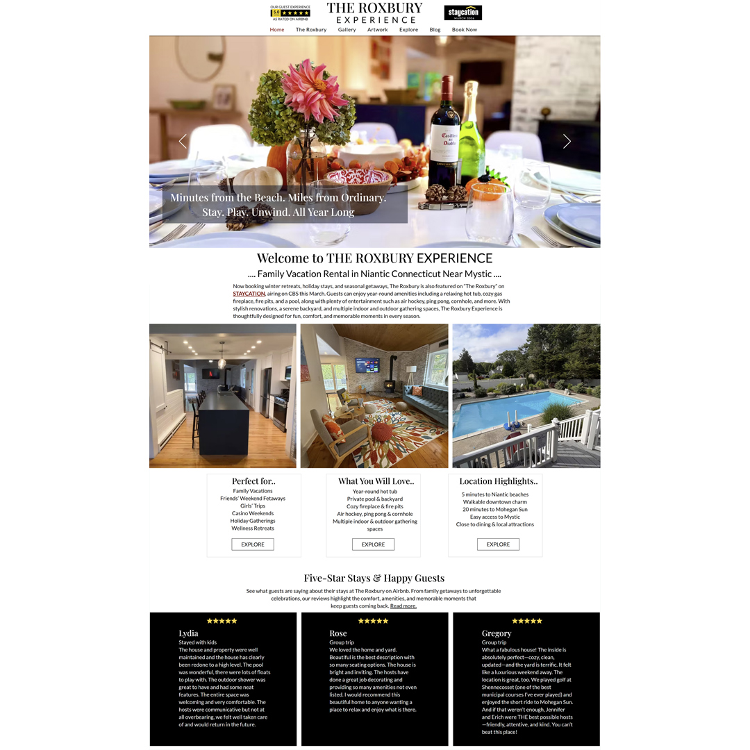 I'm excited to share the brand new website for The Roxbury Experience!
One of the things I love most is creating websites for lodging businesses and helping bring their guest experience to life online. Whether you're planning a relaxing getaway, looking for a memorable stay near the Connecticut shoreline, or simply exploring what makes this destination special, the new site makes it easier than ever to discover everything this beautiful vacation home has to offer.
Take a look around and start planning your next escape.
Visit the new website:
https://www.roxburyexperience.com/
#TheRoxburyExperience #petitetaway #ConnecticutGetaway #StayPlayRelaxRepeat #TravelConnecticut