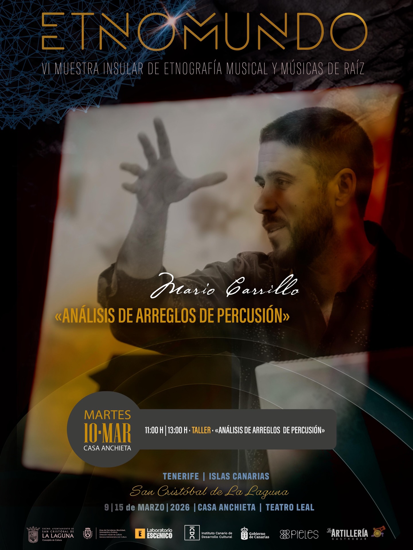 🥁 TALLER «ANÁLISIS DE ARREGLOS DE PERCUSIÓN»
Análisis conceptual y práctico a partir de grupos de referencia en la renovación de músicas de raíz como Coetus, Eliseo Parra o Aliboria.
Exploraremos herramientas aplicables a la práctica musical y la composición, abordando la percusión como motor creativo dentro de las músicas tradicionales y su reinterpretación contemporánea.
🗓️ Martes 10 • 11:00h a 13:00h
👨🏫 Imparte: Mario Carrillo
📍 Ubicación: Casa Anchiete, San Cristóbal de La Laguna
🎟 Actividad gratuita
⚠️ Plazas limitadas
📩 Reserva la tuya escribiendo a info@etnomundo.com
¡No te quedes con las ganas!😱
Con la colaboración:
@lalagunacultura
@adriandelcastillo
@lalagunaayto
@cabildotenerife
@icdcultural
@gobcanarias
@laboratorio_escenico
@companiapieles
@percusioncanaria
@bagauda
@laartilleriacerveceria
#etnomundo #etnografía #musicaderaiz #tradicion #percusioncanaria