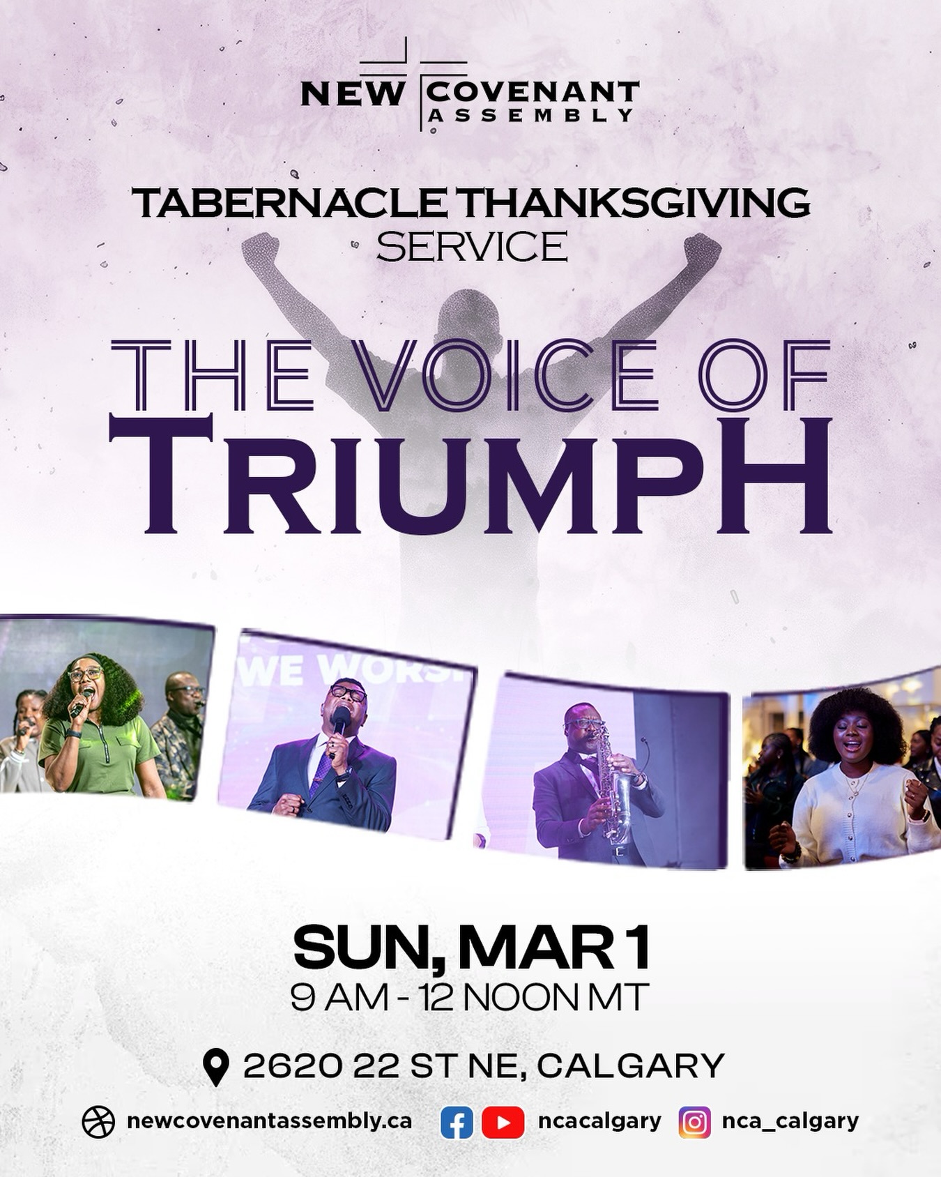Join us for a powerful Tabernacle Thanksgiving Service - The Voice of Triumph! 🙌🏽
Come ready to worship, celebrate, and give thanks for every victory God has brought your way.
🗓 Sun, Mar 1
⏰ 9 AM – 12 Noon MT
📍 2620 22 St NE, Calgary
Invite someone and come expectant! 💜