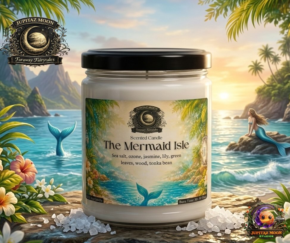 🧜🏽♀️🏝️ The Mermaid Isle 🌊🐚
On an island where mermaids slip between tide and shore 🧜🏽♀️, sea salt and ozone shimmer through the breeze 🌊. Jasmine and lily bloom along green-clad cliffs 🌸, weathered wood lining the coast 🌿, while smooth tonka warms the air of their hidden haven 🐚✨.
