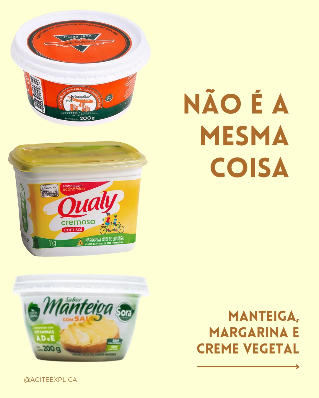 🧈Não é a mesma coisa: manteiga, margarina e creme vegetal
Apesar de ocuparem o mesmo espaço na prateleira e terem usos culinários semelhantes, eles diferem na origem das gorduras, no processamento industrial e na composição lipídica.
#manteiga #margarina #cremevegetal