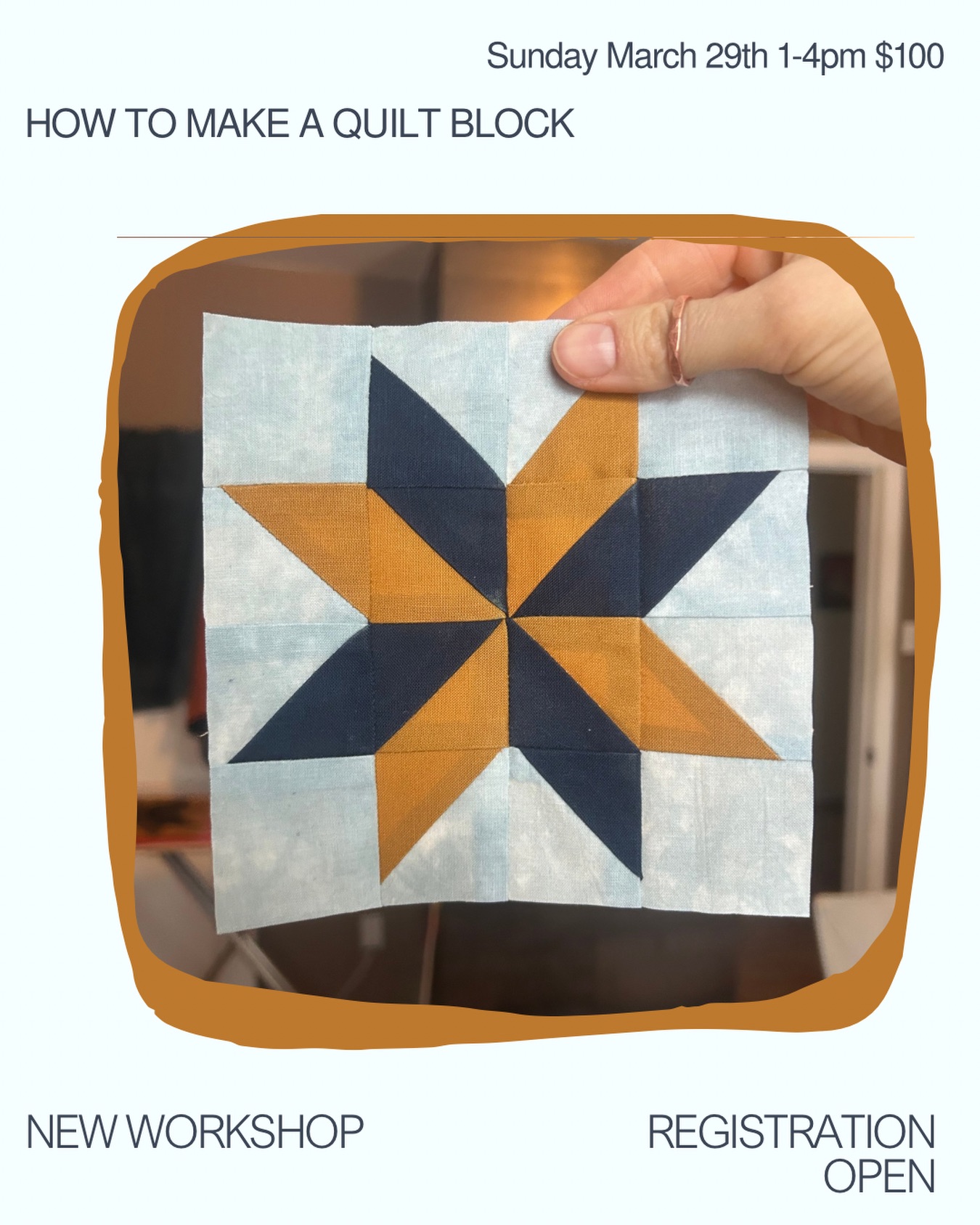 🌟NEW WORKSHOP🌟
How to make a Quilt block! With the incredible @meghanmast on March 29th from 1-4pm
In this foundational course you’ll learn how to make a quilt block with half-squares. The first step in making your own cozy quilt. Once you know how to make a half-square, you can make multiple different designs. For this workshop some basic sewing experience is required. But no quilting experience is necessary. We’ll supply the thread, fabric, irons, cutting mats and rotary cutters, but please bring your own sewing machine.
Register at NextDoorNeighbourStudio.com under our workshops tab ✨