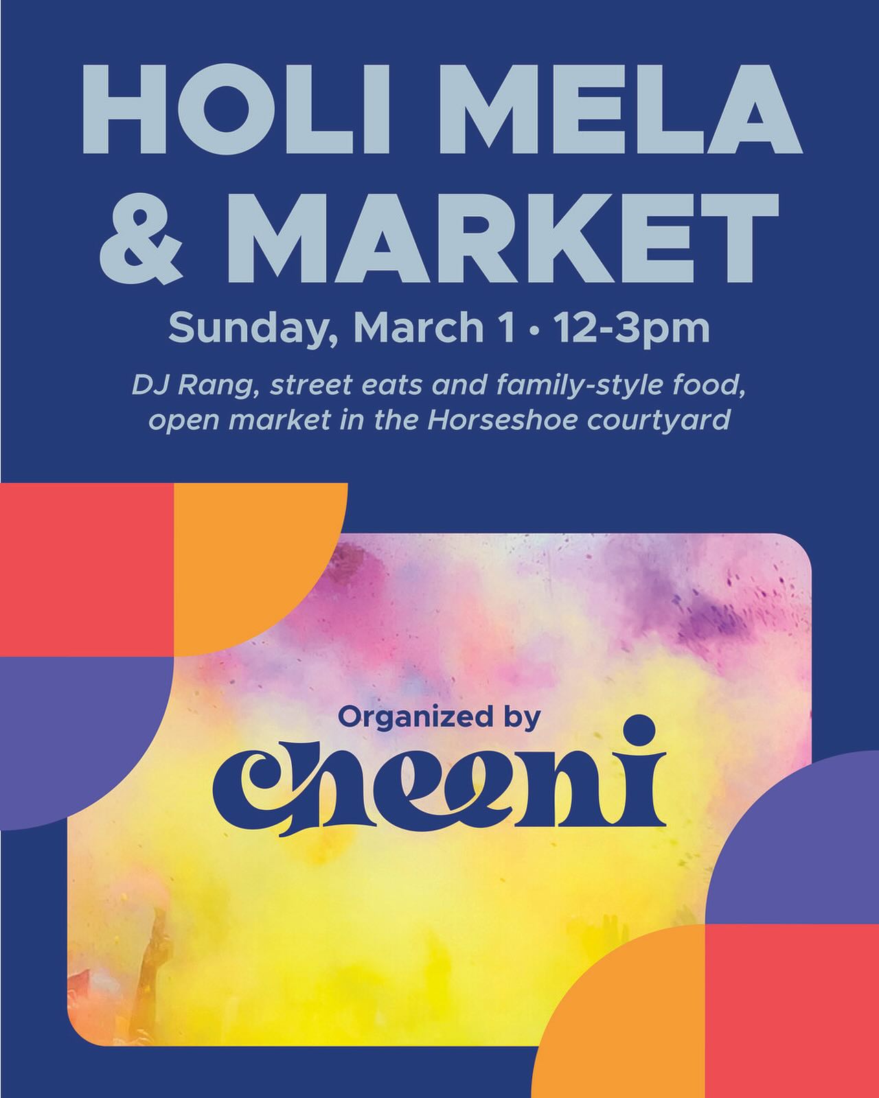 You do not want to miss Holi at Horseshoe this Sunday! Organized by @preetiwaas and @cheenirtp, expect street eats, an open air market, Holi colors, henna, @djrang, and a collaboration lunch between @cheenirtp and @viceroydurham.
⏱️12-3pm, Sunday March 1
📍Horseshoe courtyard (3151 Elion Dr.)
🎟️ $15, link in profile