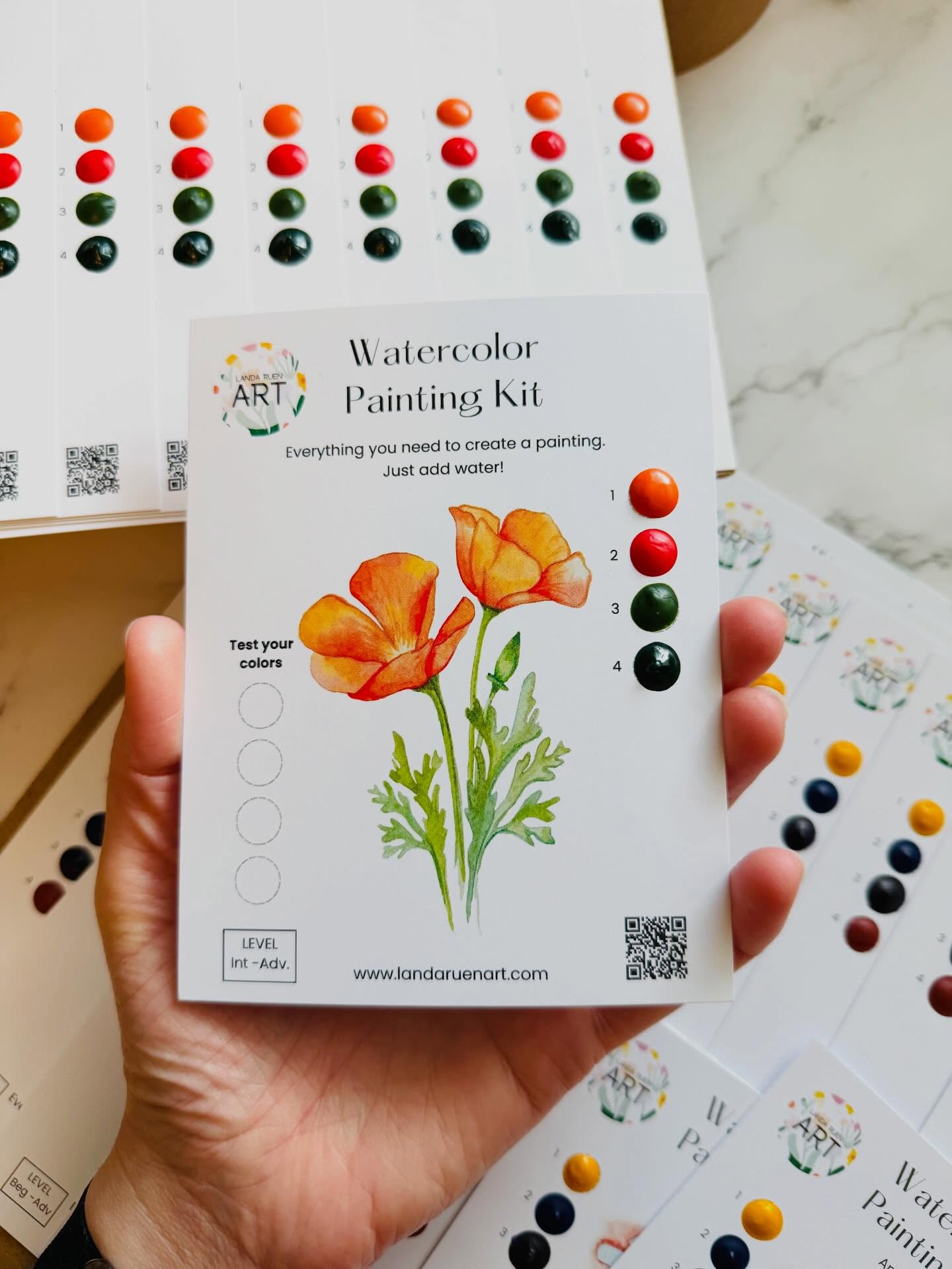 One of my most popular watercolor kits is this California Poppy.🧡
It is delicate, striking, and sooooooo fun to paint!!! My favorite parts are the petal edges because I’m a sucker for strong contrasts and sharp edges. 😋
What flowers would you’d love to see next in my collection?
#californiapoppies #watercolorkit #watercolor #landaruenart #landaruenartshop
