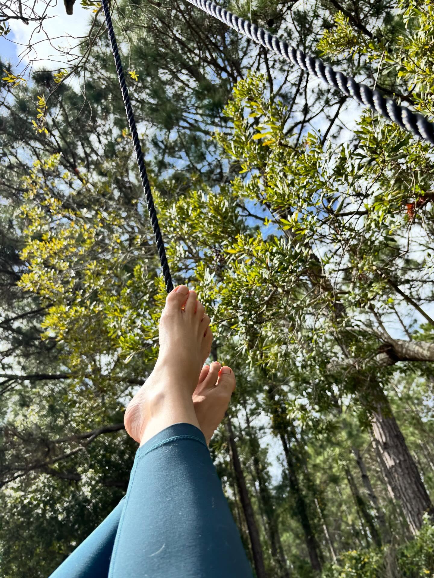 When you need to decompress or just take a beat to check in with yourself, what’s your go to? Mine is being outside, in our backyard, on either one of our two swings.
Today I chose to swing beneath Penelope. There is something so soothing and soul tending about swinging. It calms and centers my nervous system. #ohfortheloveofswings #beneaththetrees #gorgeous_sky #slowliving #barefootisbestfoot