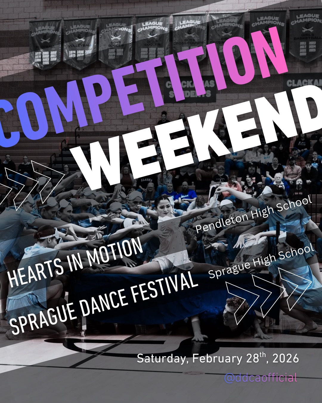 Itโs another competition weekend! Thereโs 2 left until State championships. Say youโll be there!
This weekend will be hosted by @rhythmicmodedanceteam at Pendleton and @olydt at Sprague. Check out their pages for more details!
#3weekstostate #statszn #danceteam #DDCA
