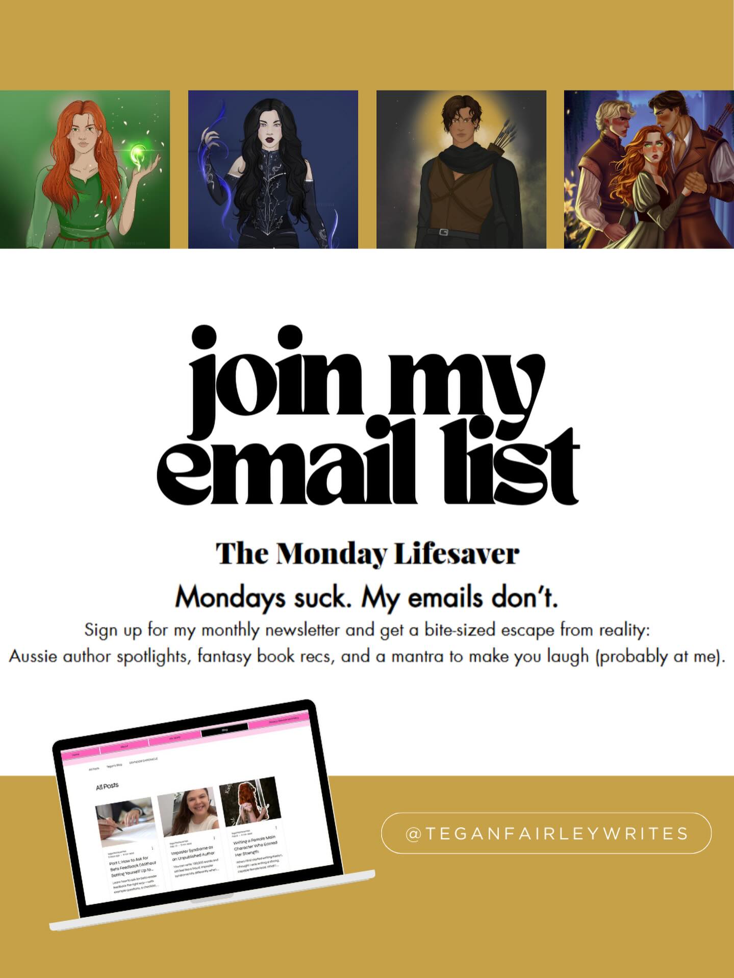 Mondays suck. My emails don’t. 💌
The Monday Lifesaver drops on the first Monday of every month — and the next one features the wonderful @brendanarnold 👀✨
Inside:
- Aussie author spotlight
- A chaotic little mantra
- Something fun you can play before your coffee gets cold
- Plus bookish chaos from yours truly
It’s free. It’s fun. It’s mildly unhinged.
Sign up via the link in my bio and let me emotionally support you through your inbox.