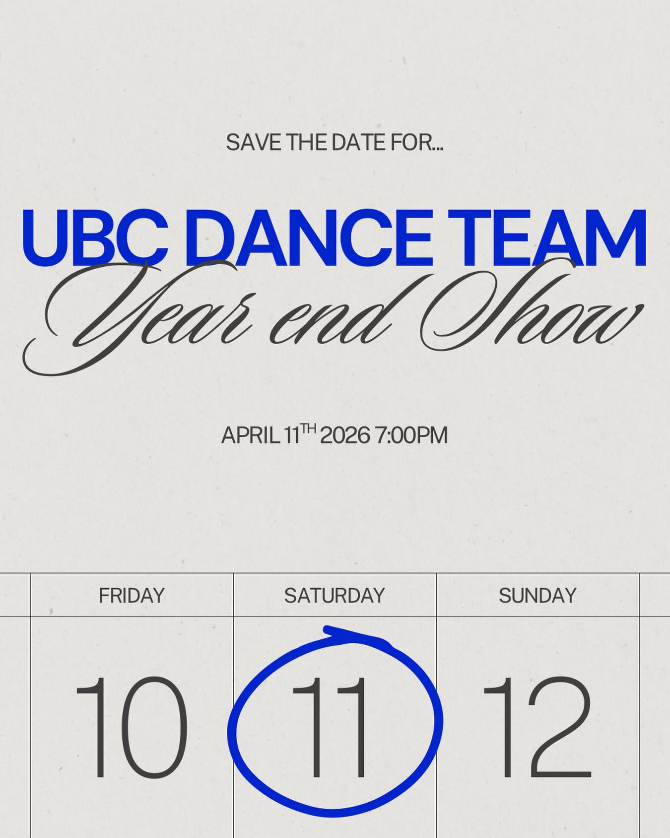 UBC Dance Team 2026 Year end Show date is locked in 🔒
Mark your calendars and stay tuned for more ticket release information!
