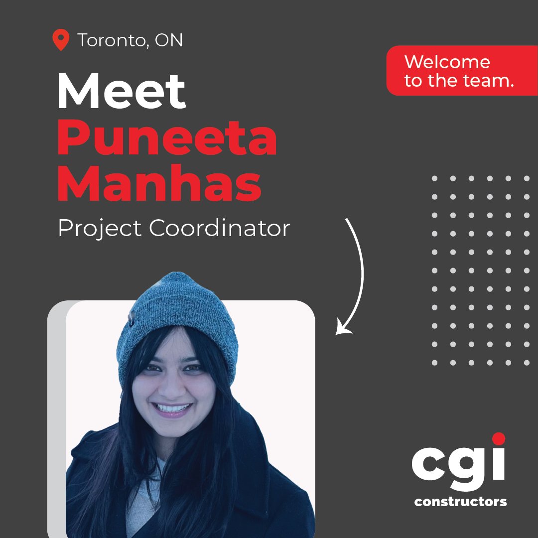 Please join us in welcoming Gregg Hildebrandt as Site Superintendent and Puneeta Manhas as Project Coordinator to our Toronto office. We’re excited to see our Toronto team continue to grow — welcome to CGI!
#CGIConstructors #NewTeamMember
