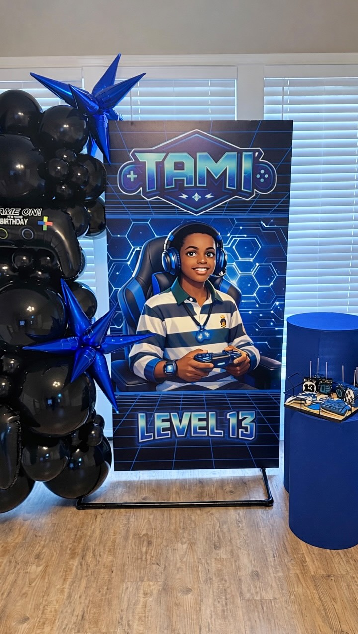 Tell me you love gaming without telling me you love gaming 🎮
Custom character backdrop.
Electric blue details.
Game on energy from the door.
13 looks different over here. 💙
#GamerEra #Level13 #PartyDesigner #ImagineThatEvents