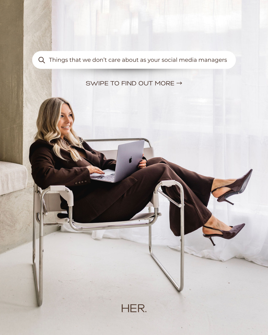 We might be your social media managers… but there are some things we just don't care about 👀
Swipe to find out what they are →
So what do we care about? Sustainable growth. Strategic Positioning. Aligned clients. 🤎
.
.
.
HER Social Media Marketing
Social Media Management | Branding | Content Creation
#socialmediamanagement #marketingagency #graphicdesign #contentcreation #wollongongnsw