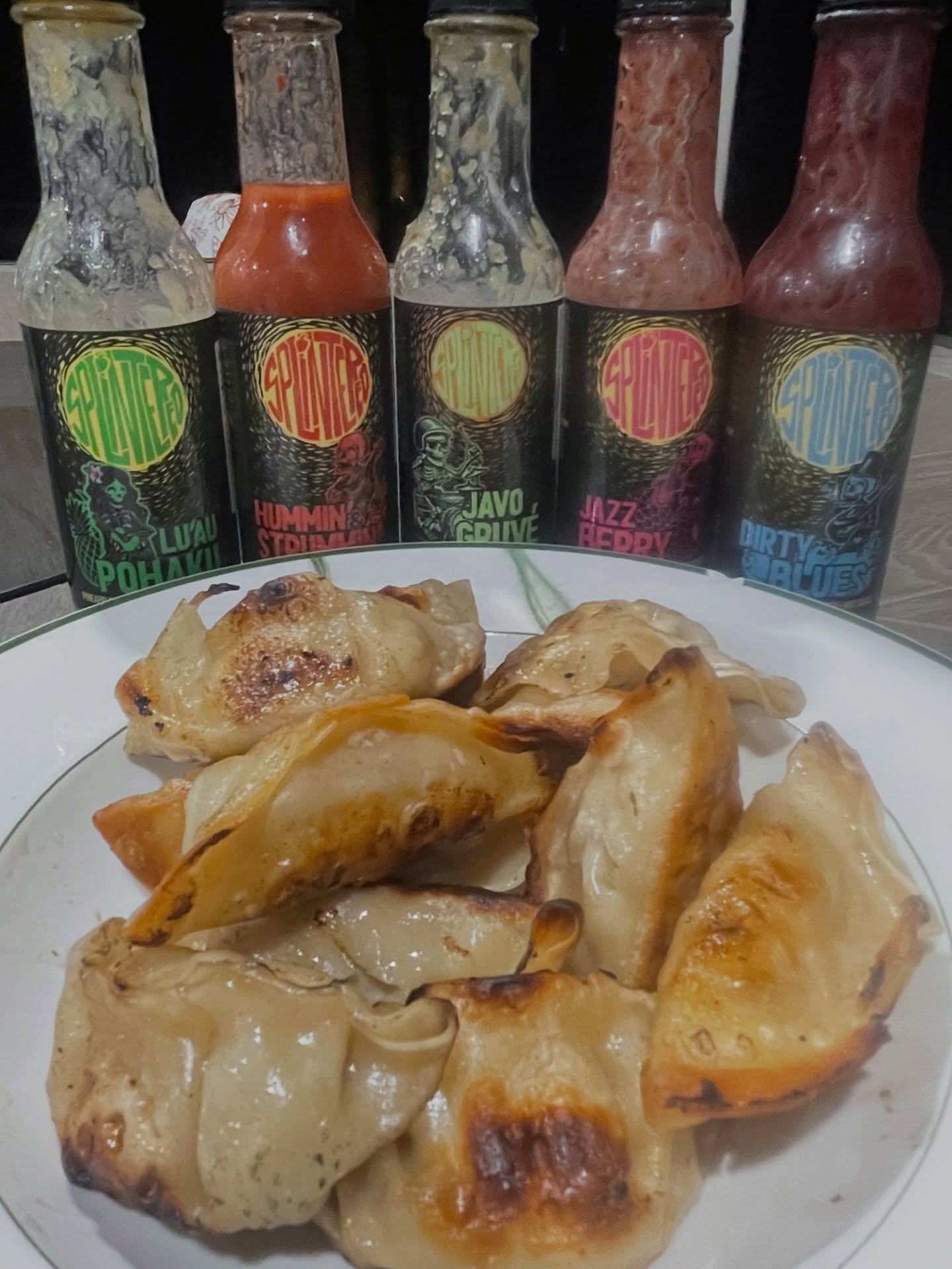 Same bite. Five Different Tracks
Chicken Potstickers from @costco with Splintered Sauce lineup on repeat
Which one are your pressing play on first?
🥟 🔥 🌶️
#hotsauce #potstickers #carolinareaper #jalapeno #tequila