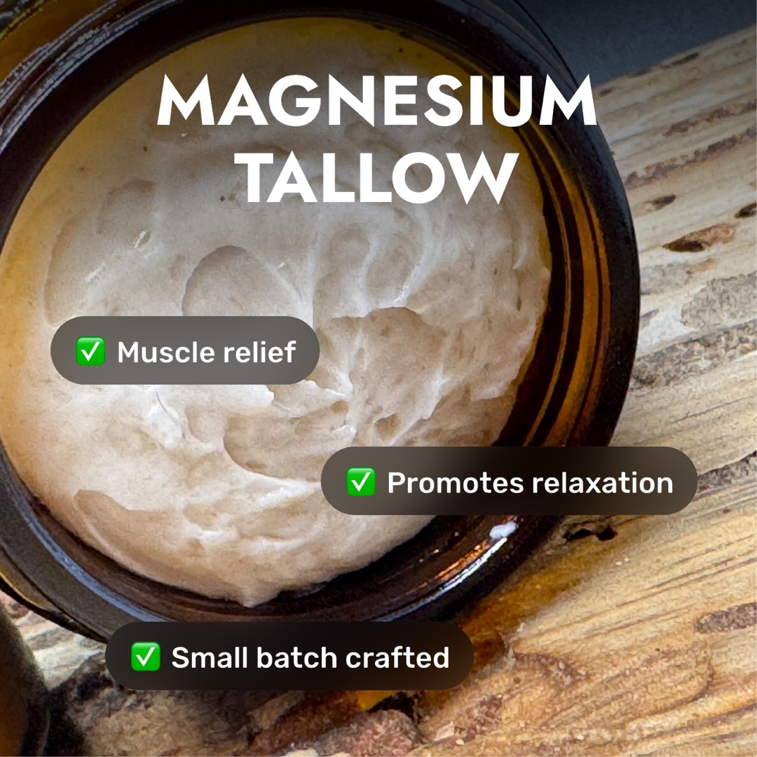 Soothe those tired muscles & melt stress away with our magical tallow potion! 💆♂️✨ Ready to relax? Save this for your bedtime ritual. 💤 #MagnesiumRelief #FrankincenseHealing #WellnessRoutine #SelfCareSunday