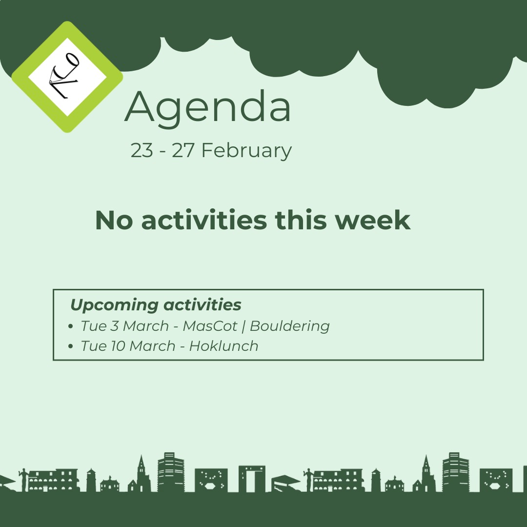 💚No Activities This Week💚
Next week:
MasCot Bouldering
Your MasCot is organising a bouldering evening on March 3rd at 20:00h! Bouldering is a great activity to physically and mentally challenge yourself by focussing on solving movement puzzles.
You can sign up via the website (link in bio) > Calendar or via the Whatsapp community