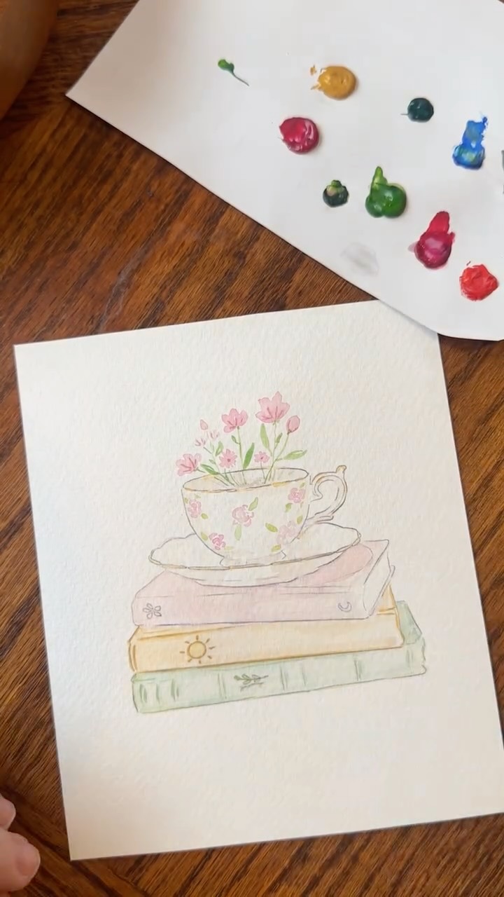 A little peek at one piece we’ll be painting together at my Books & Botanicals watercolor workshop next month at The Book Club! ☕️📚 #artskc #kansascityartist