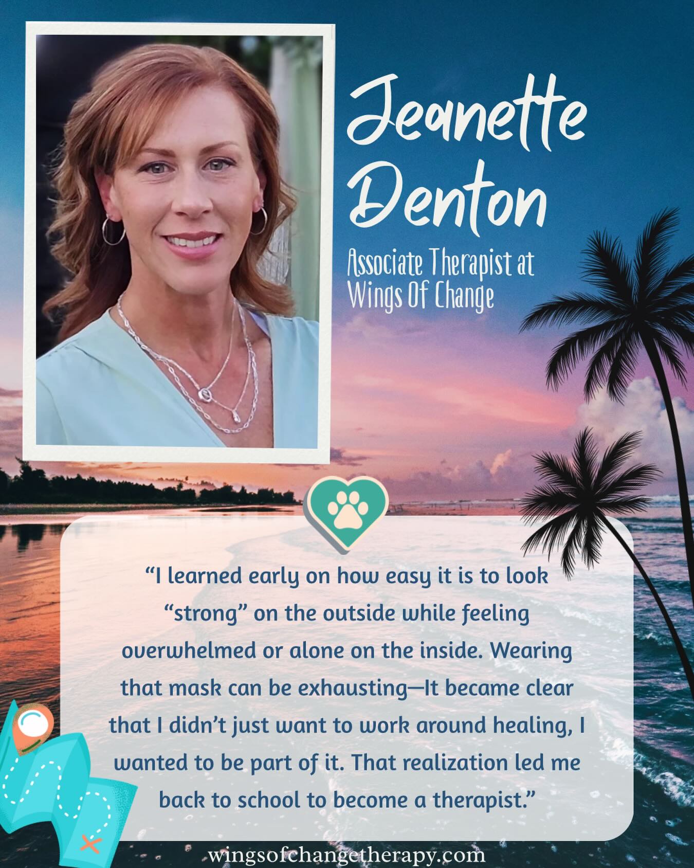 Meet Jeanette Denton, Associate Therapist at Wings of Change Therapy
Weāre honored to welcome Jeanette to our team ā a therapist whose path to this work is rooted in lived experience, resilience, and a deep commitment to healing.
Born in Florida and raised in Northern San Diego, Jeanette grew up in a blended family impacted by addiction. She understands firsthand how easy it is to appear strong on the outside while quietly carrying overwhelm within. Her own healing journey sparked a curiosity about how family systems, trauma, and resilience intertwine ā and ultimately led her to become a therapist.
Before entering the field, Jeanette worked in the corporate world, but felt called to more meaningful, human-centered work. She later supported local Native American tribes within their tribal court systems, where she witnessed the profound impact of generational trauma and family conflict. That experience affirmed her desire to be directly involved in the healing process.
Jeanette brings warmth, steadiness, and thoughtful presence into the therapy room. She is passionate about helping clients feel seen, heard, and supported ā especially in the places they may have once felt silenced.
Outside of her clinical work, she feels most grounded in nature and creativity ā whether at the beach, hiking, traveling, riding with her husband on their Harley, or immersed in music and live performance.
To learn more about Jeanette and the care she provides, visit our website through the link in our bio.
For additional information or to inquire about scheduling:
š (760) 587-3075
š§ Dakota@wingsofchangetherapy.com
Weāre grateful to have her as part of the Wings of Change Therapy team
#newmember #wingsofchange #fyp #therapist #team