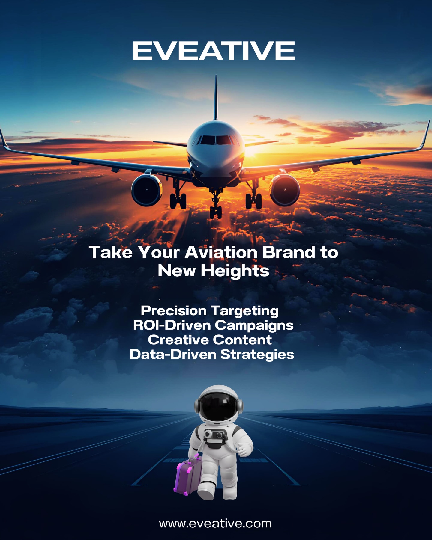 Your aviation brand deserves first-class marketing.
From creative content to performance-driven campaigns, we help you climb higher and fly smarter. 📈✨
Take your brand to new heights with Eveative.
🌐 www.eveative.com
#Aviation #AviationMarketing #GrowthStrategy #DigitalMarketing #ElevateYourBrand