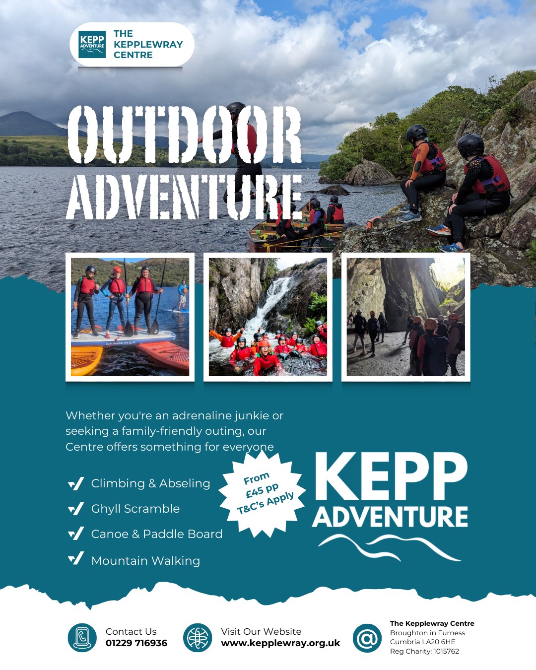 Make our #keppadventure your next outdoor adventure.
Bring a family, group of friends, club or sports team for a great day outside enjoying the Lake District.
Prices start from £45 pp.
www.kepplewray.org.uk