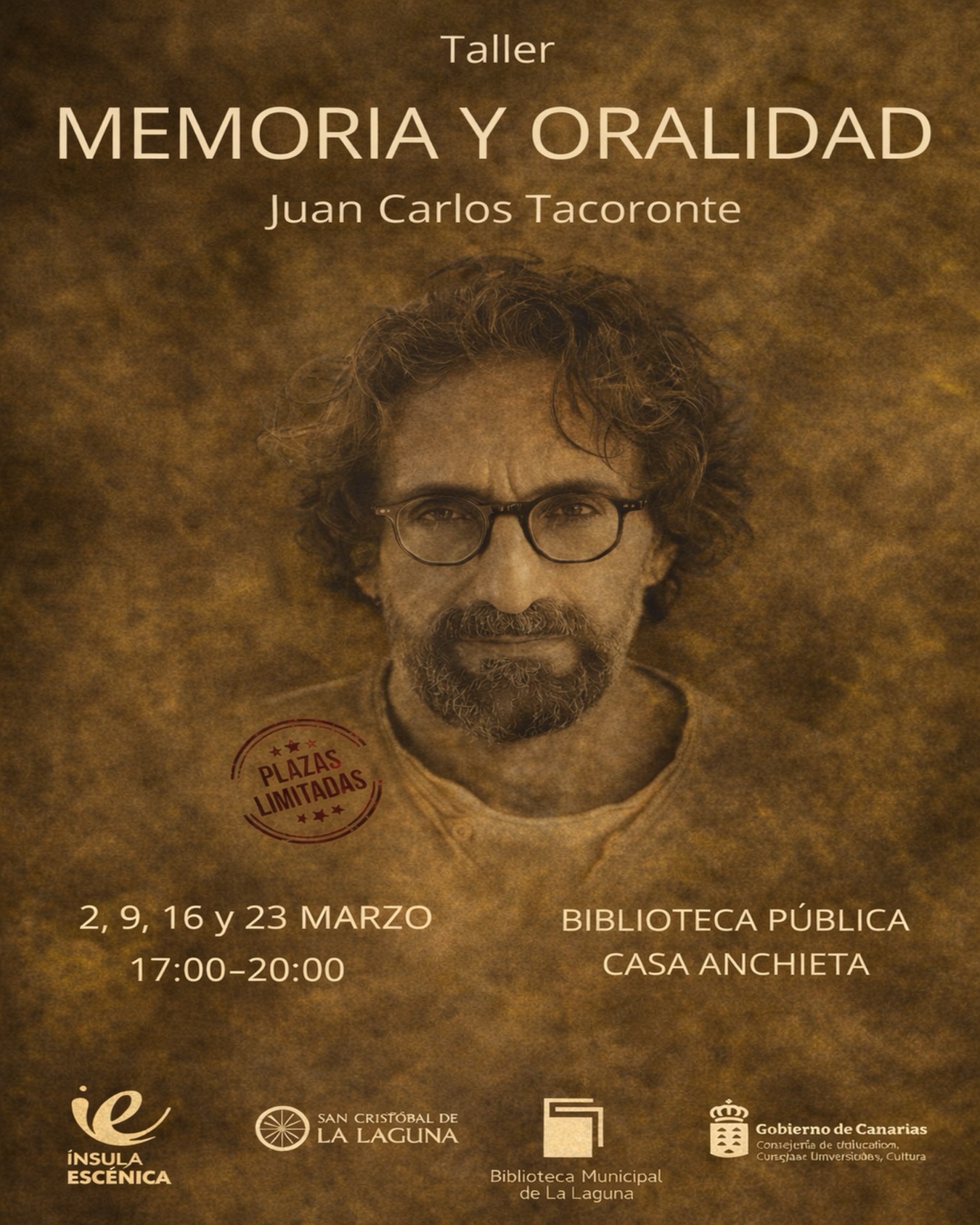 TALLER 🗣️
En el marco de la 4a edición de Ínsula Escénica, llega a San Cristóbal de La Laguna el taller “Memoria y Oralidad”, impartido por Juan Carlos Tacoronte😍 @juancarlostac
Una propuesta formativa que invita a explorar la palabra hablada como herramienta de creación, transmisión cultural y construcción de identidad🫂
Este taller propone un acercamiento práctico y reflexivo a la memoria individual y colectiva, poniendo en valor la oralidad como fundamento del relato escénico y social. A través de ejercicios, dinámicas participativas y trabajo en grupo, las personas participantes investigarán cómo los recuerdos, las voces y las historias compartidas pueden transformarse en materia viva para la creación artística.
📍La actividad se desarrollará en dos espacios culturales de referencia de la ciudad: la Biblioteca Pública y la Casa Anchieta, reforzando el vínculo entre cultura, patrimonio y comunidad.
📅 Fechas: 2, 9, 16 y 23 de marzo
🕔 Horario: de 17:00 a 20:00 horas
📍 Lugares: Biblioteca Pública y Casa Anchieta
🎟 Plazas limitadas
💸 Actividadgratuita
ℹ️ El taller requiere compromiso y responsabilidad por parte de las personas inscritas, dado su carácter procesual y la importancia de la continuidad en las sesiones.
📋 Inscripción: Enviar un correo electrónico a info@oswaldobordon.com donde aparezcan nombre y apellidos, teléfono de contacto, edad y las motivaciones para realizar el taller.
Una oportunidad única para escuchar, recordar y contar, desde el cuerpo, la voz y la experiencia compartida, dentro de una cita imprescindible para las artes escénicas contemporáneas como Ínsula Escénica.
#ÍnsulaEscenica
🤝Colaboran:
@lalagunaayto
@lalagunacultura
@adrian.del.castillo