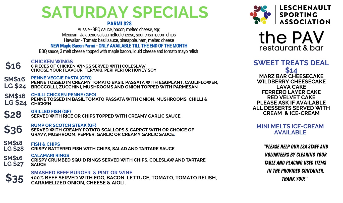 Short on time tonight? Weโve got you covered! ๐
Check out our menu board for these great after-game specials ๐๐บ
Perfect for a quick bite and a cold drink with the team.
Head down to The Pav and make a night of it!